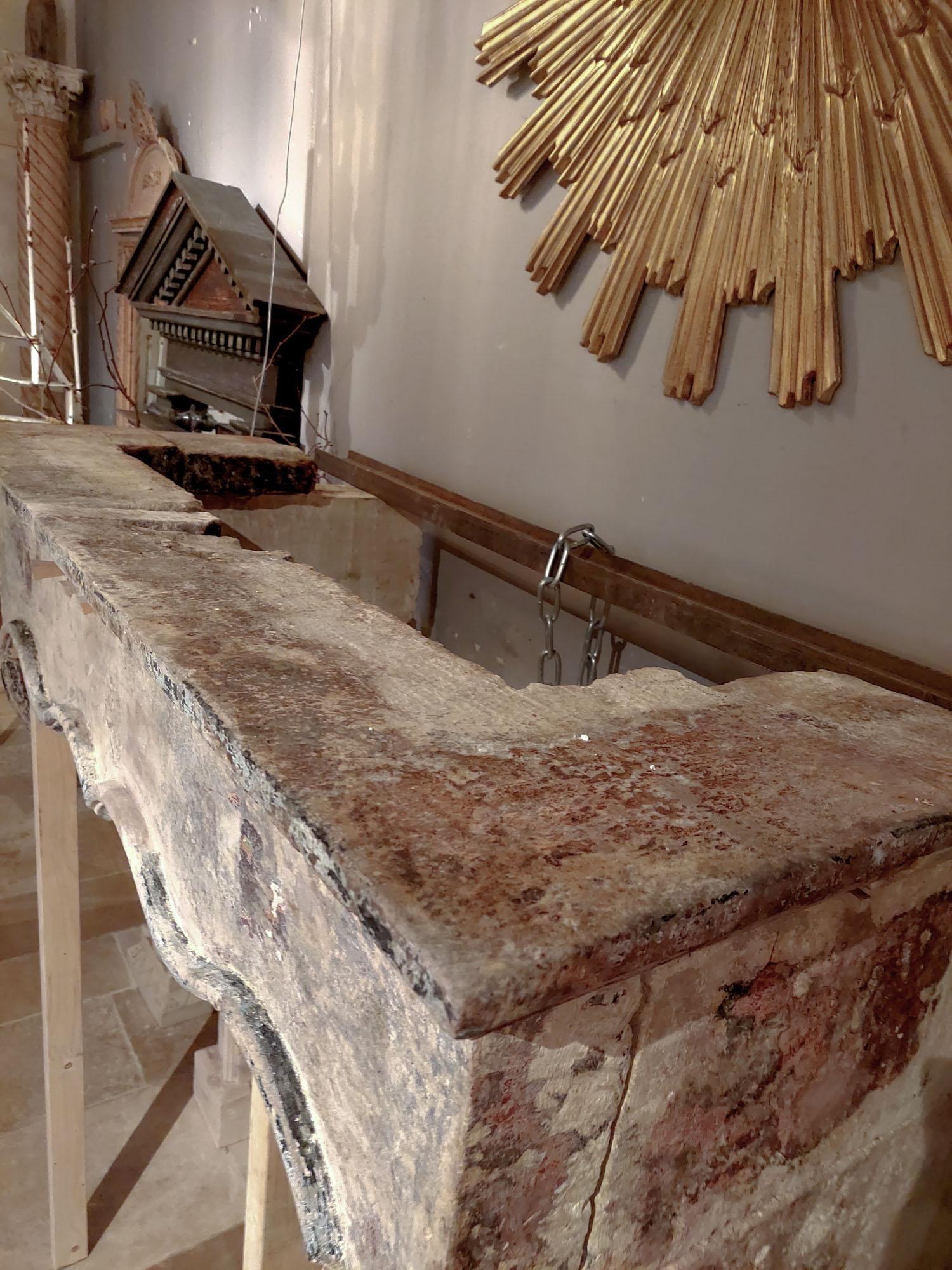 17th Century French Limestone Mantelpiece with Original Paint Remains 5