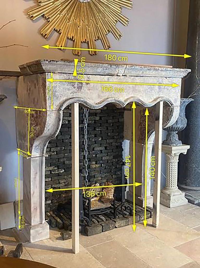 17th Century French Limestone Mantelpiece with Original Paint Remains 6