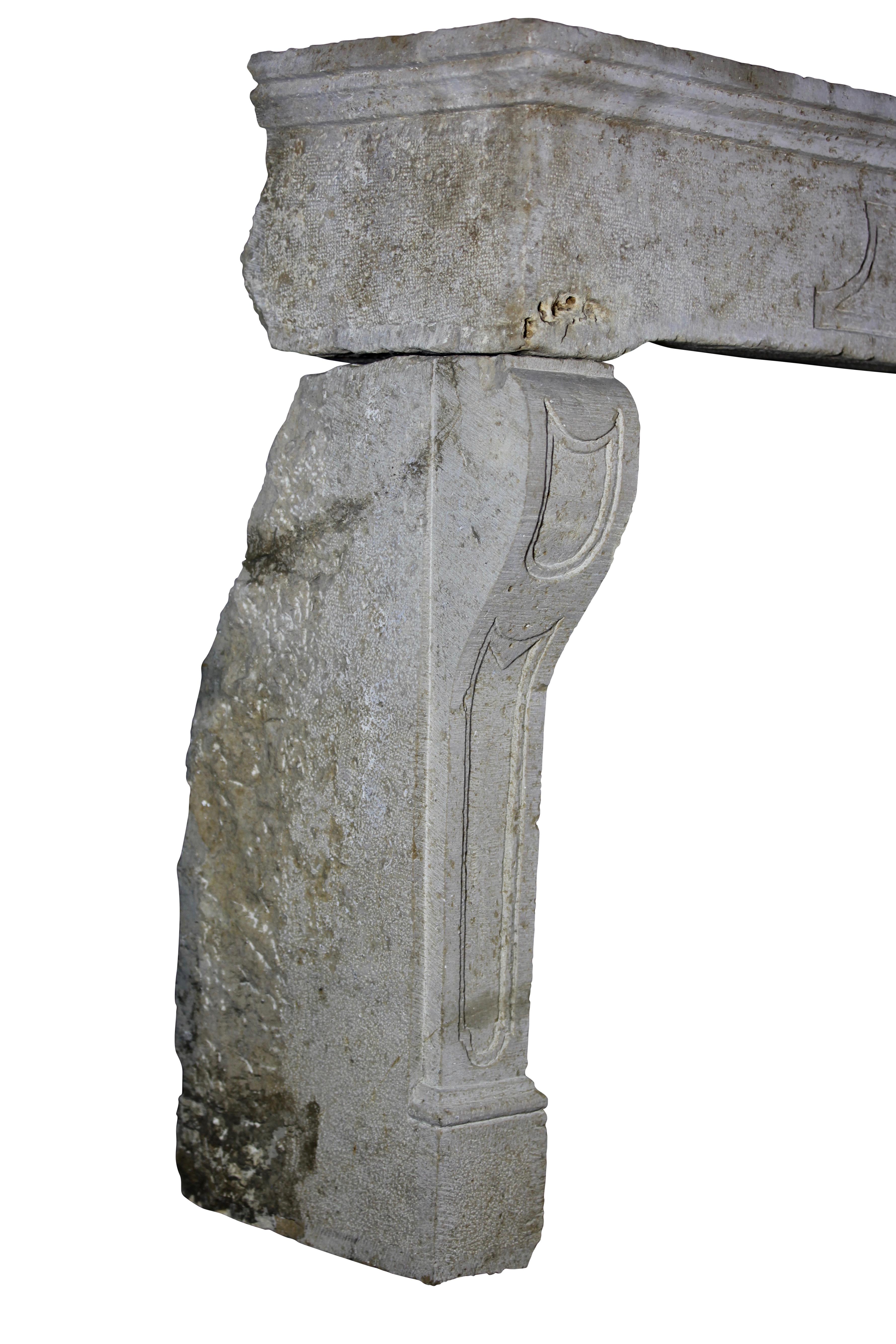 17th Century French Limestone Rustic  Fireplace Mantle With Wild Boar Detail For Sale 5