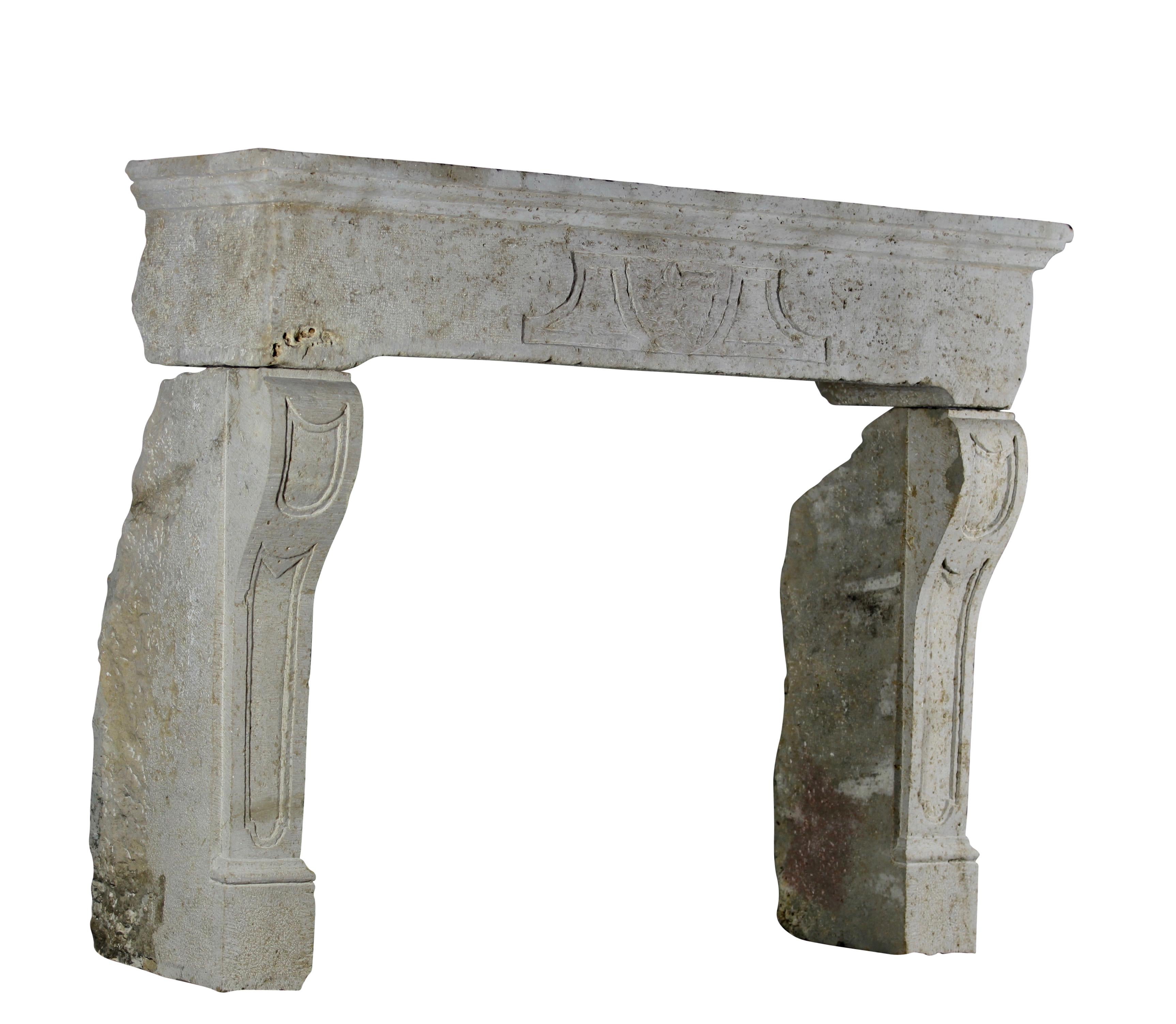 Louis XIII 17th Century French Limestone Rustic  Fireplace Mantle With Wild Boar Detail For Sale