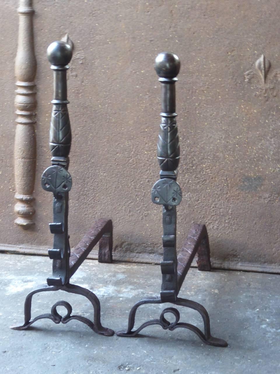 17th Century French Louis XIII Andirons or Firedogs In Good Condition In Amerongen, NL
