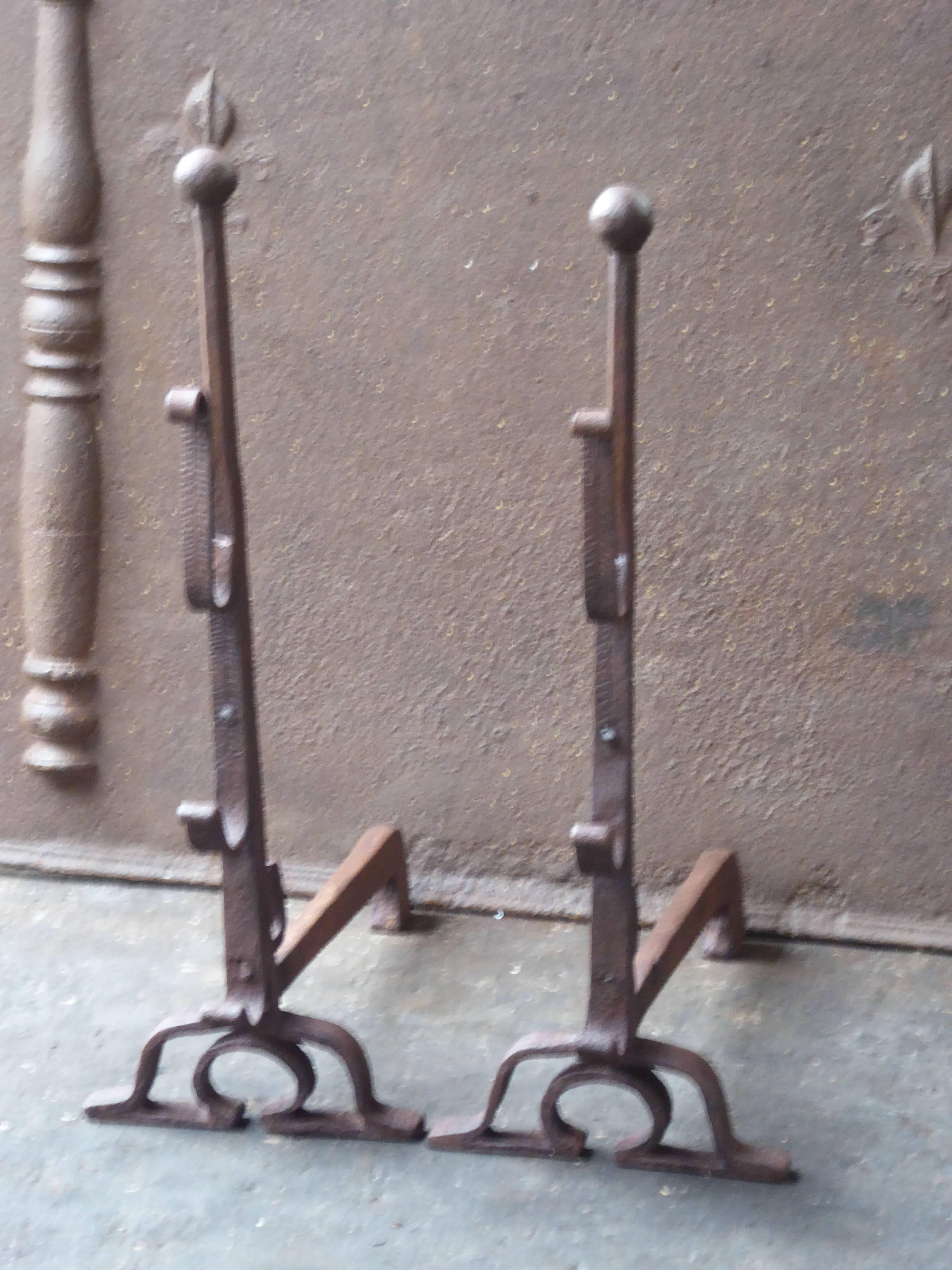 17th Century French Louis XIII Andirons or Firedogs In Good Condition For Sale In Amerongen, NL