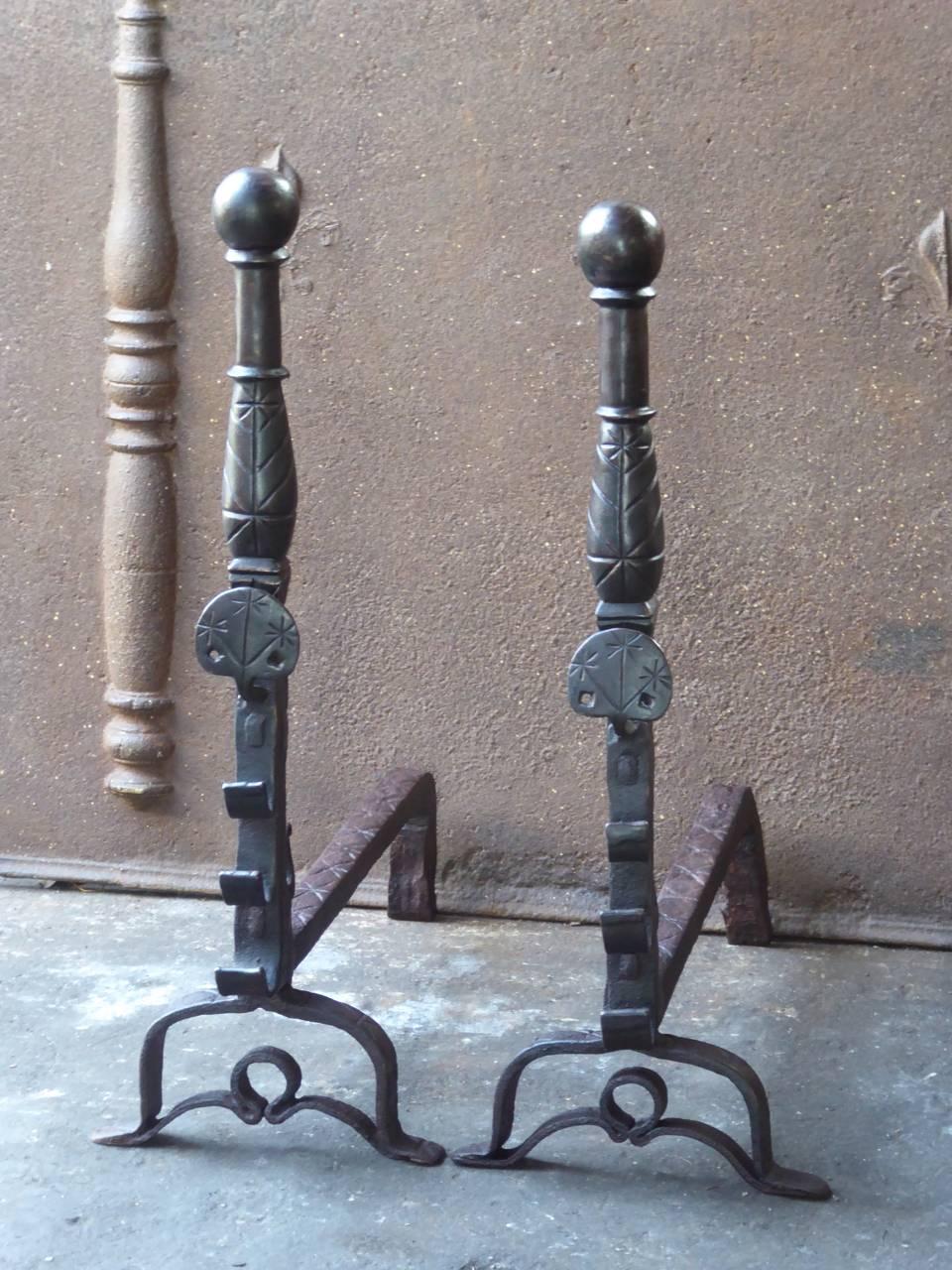 18th Century and Earlier 17th Century French Louis XIII Andirons or Firedogs
