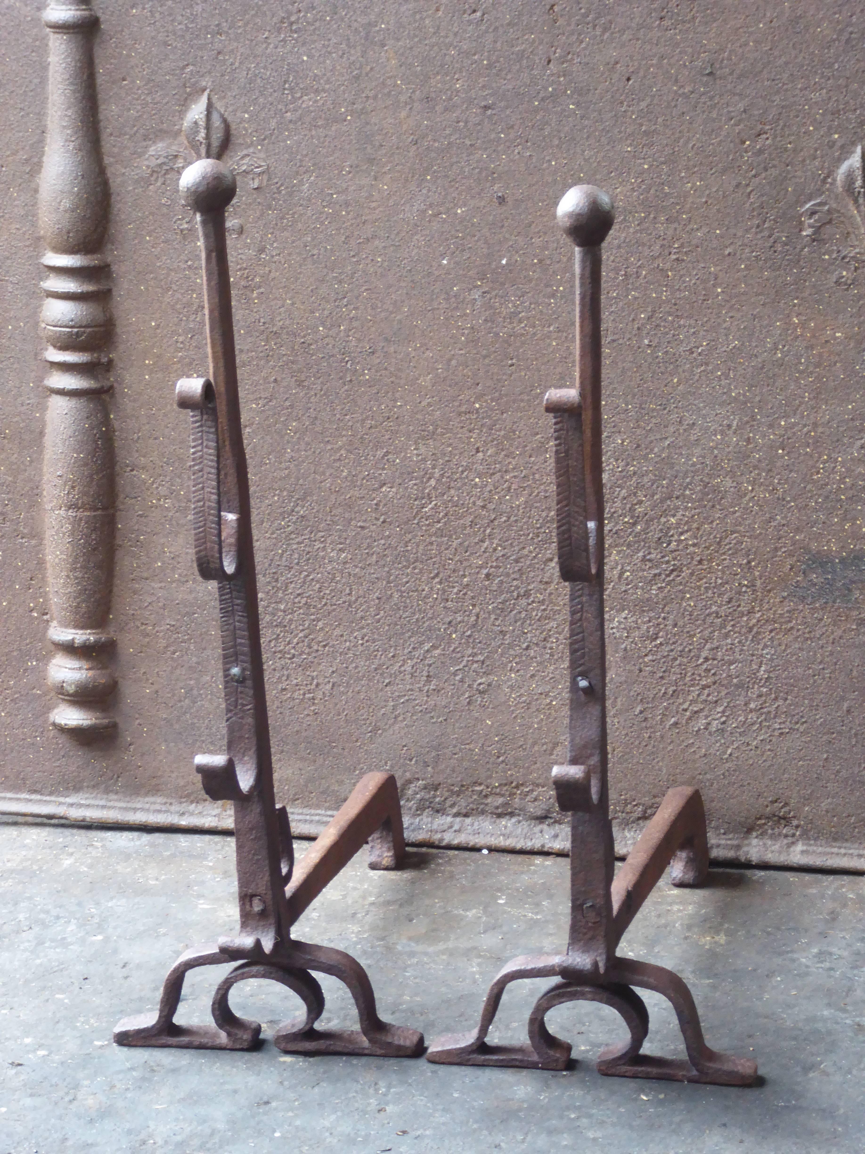 18th Century and Earlier 17th Century French Louis XIII Andirons or Firedogs For Sale