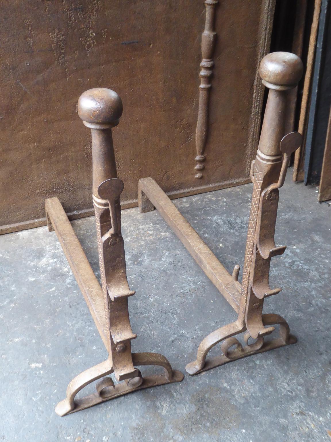 17th Century French Louis XIII Andirons or Firedogs In Good Condition For Sale In Amerongen, NL