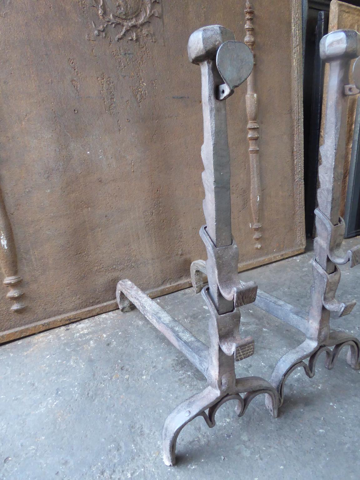 18th Century and Earlier 17th Century French Louis XIII Andirons or Firedogs