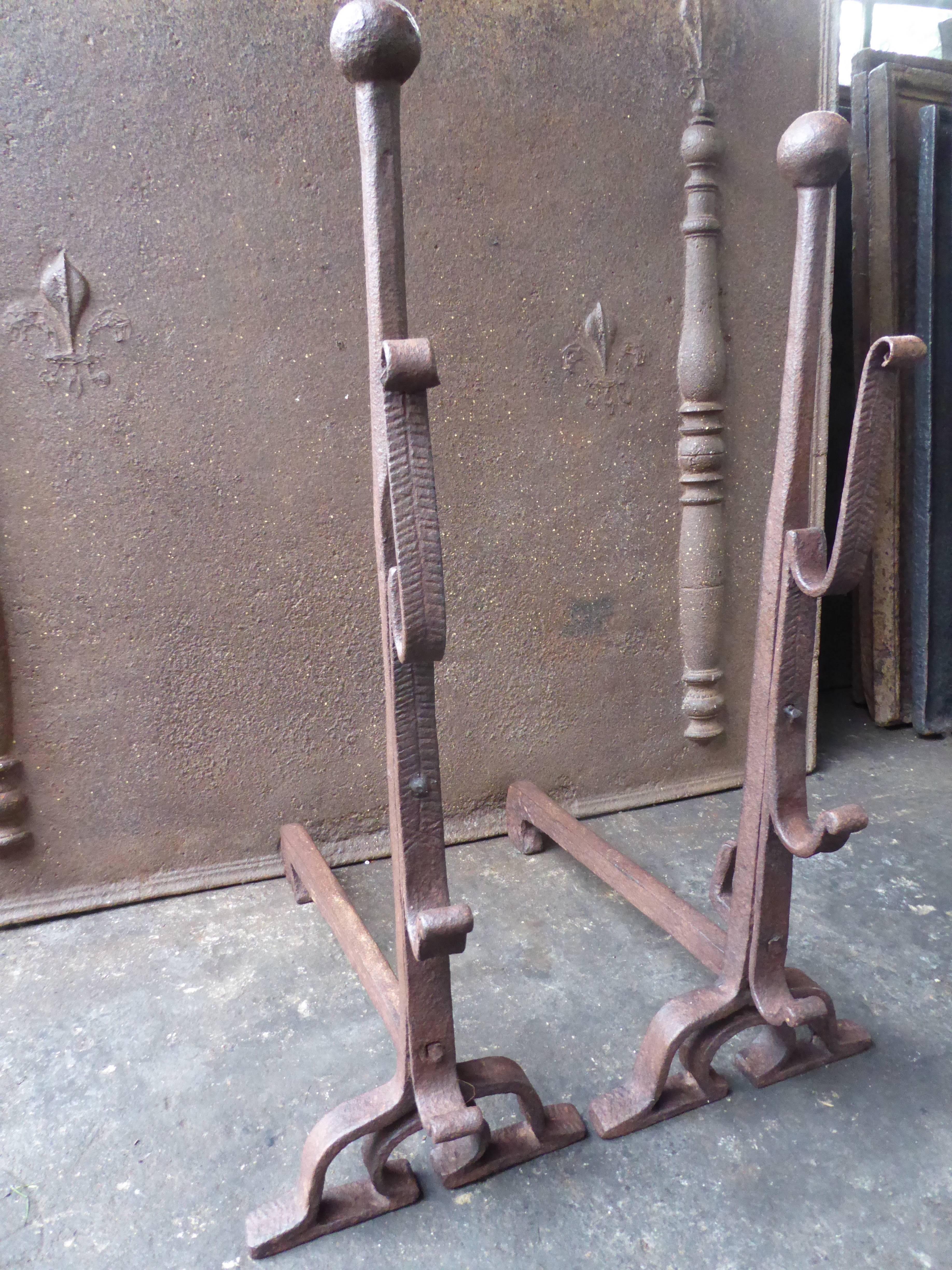 17th Century French Louis XIII Andirons or Firedogs For Sale 1