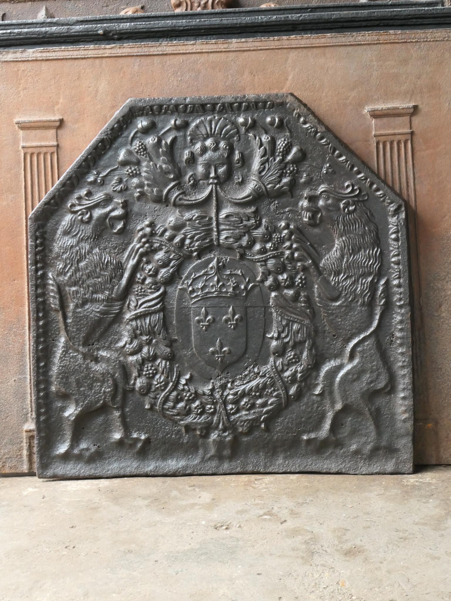 Cast 17th Century French Louis XIII Period 'Arms of France' Fireback / Backsplash For Sale