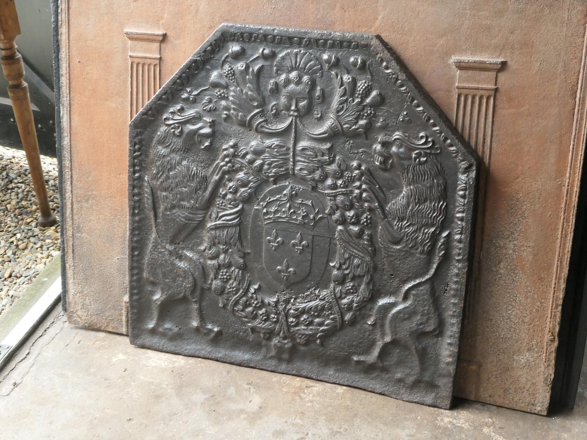 18th Century and Earlier 17th Century French Louis XIII Period 'Arms of France' Fireback / Backsplash For Sale