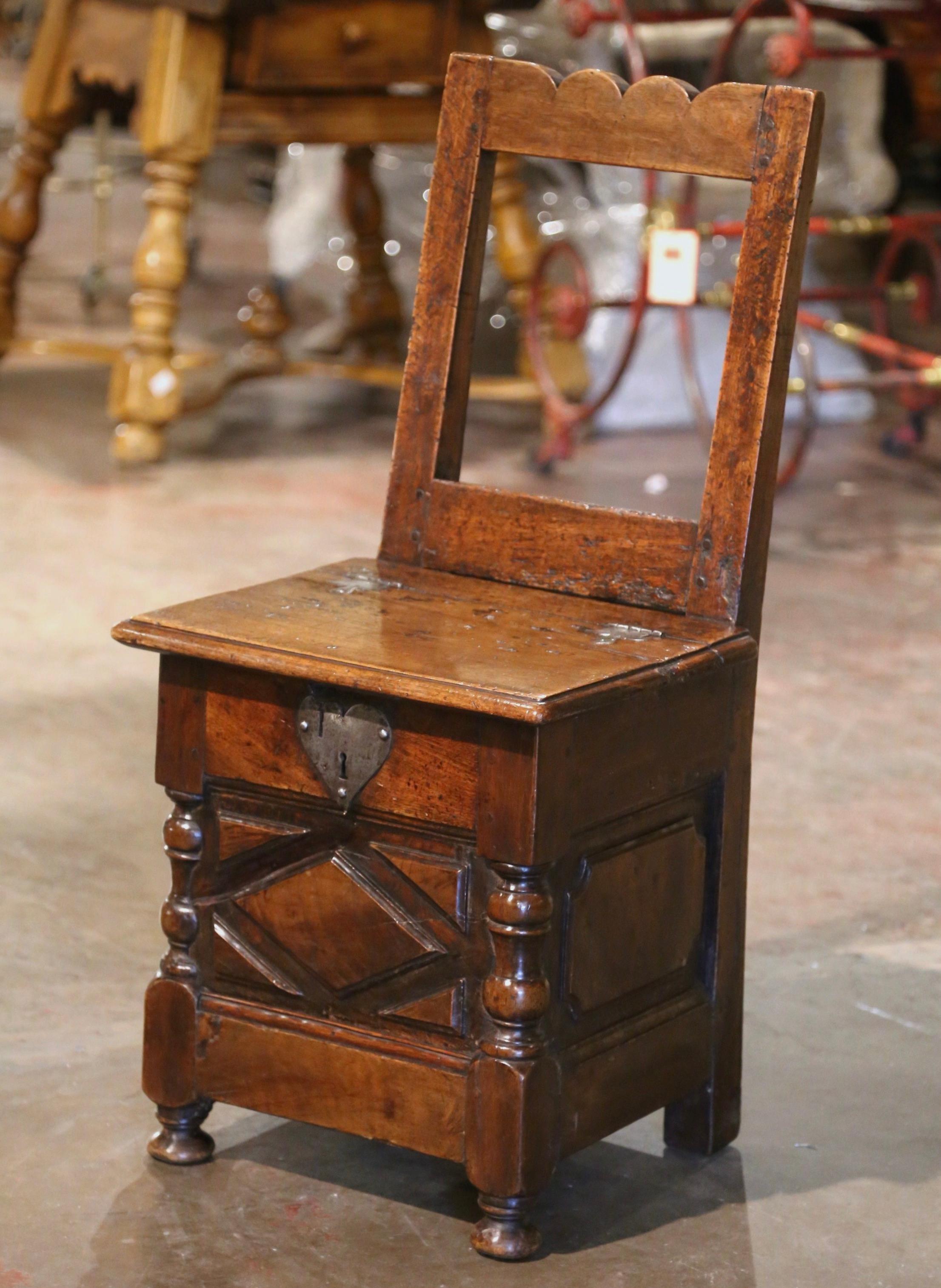 17th Century French Louis XIII Carved Walnut Salt Chair 