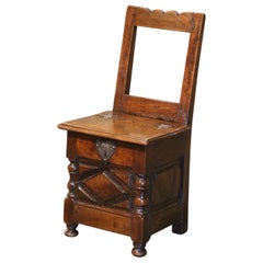 17th Century French Louis XIII Carved Walnut Salt Chair "Chaise a Sel"