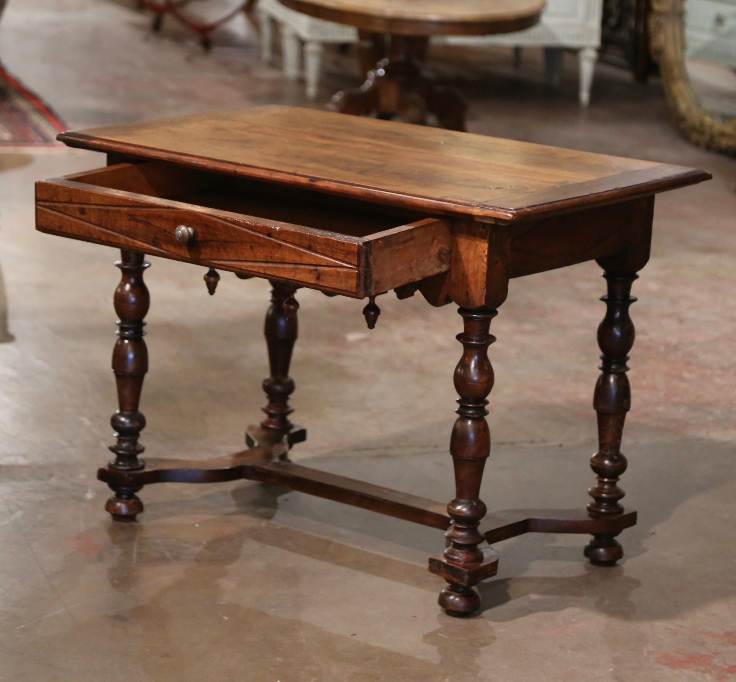 17th Century French Louis XIII Carved Walnut Side Table with Drawer 5