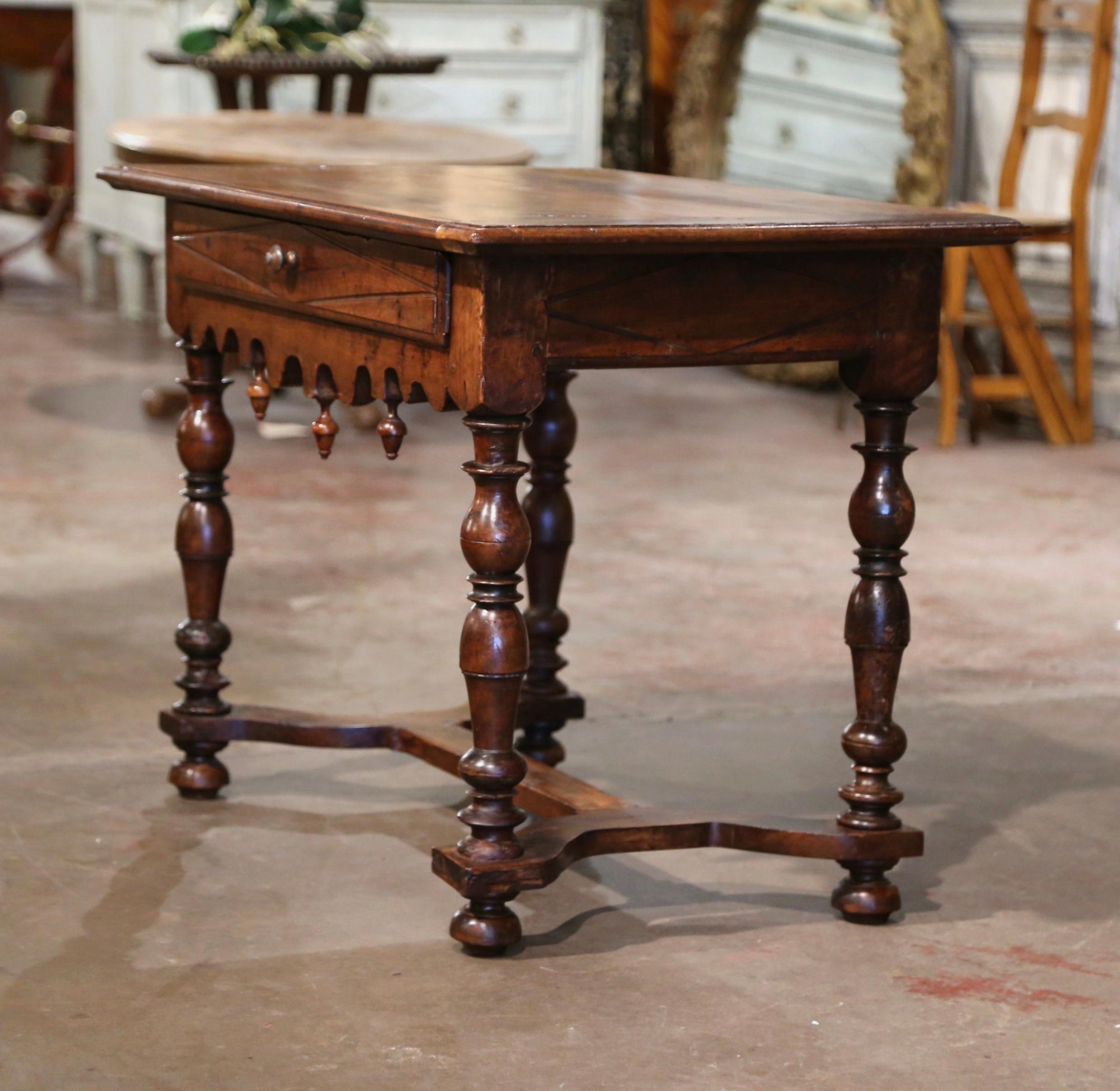 17th Century French Louis XIII Carved Walnut Side Table with Drawer 8
