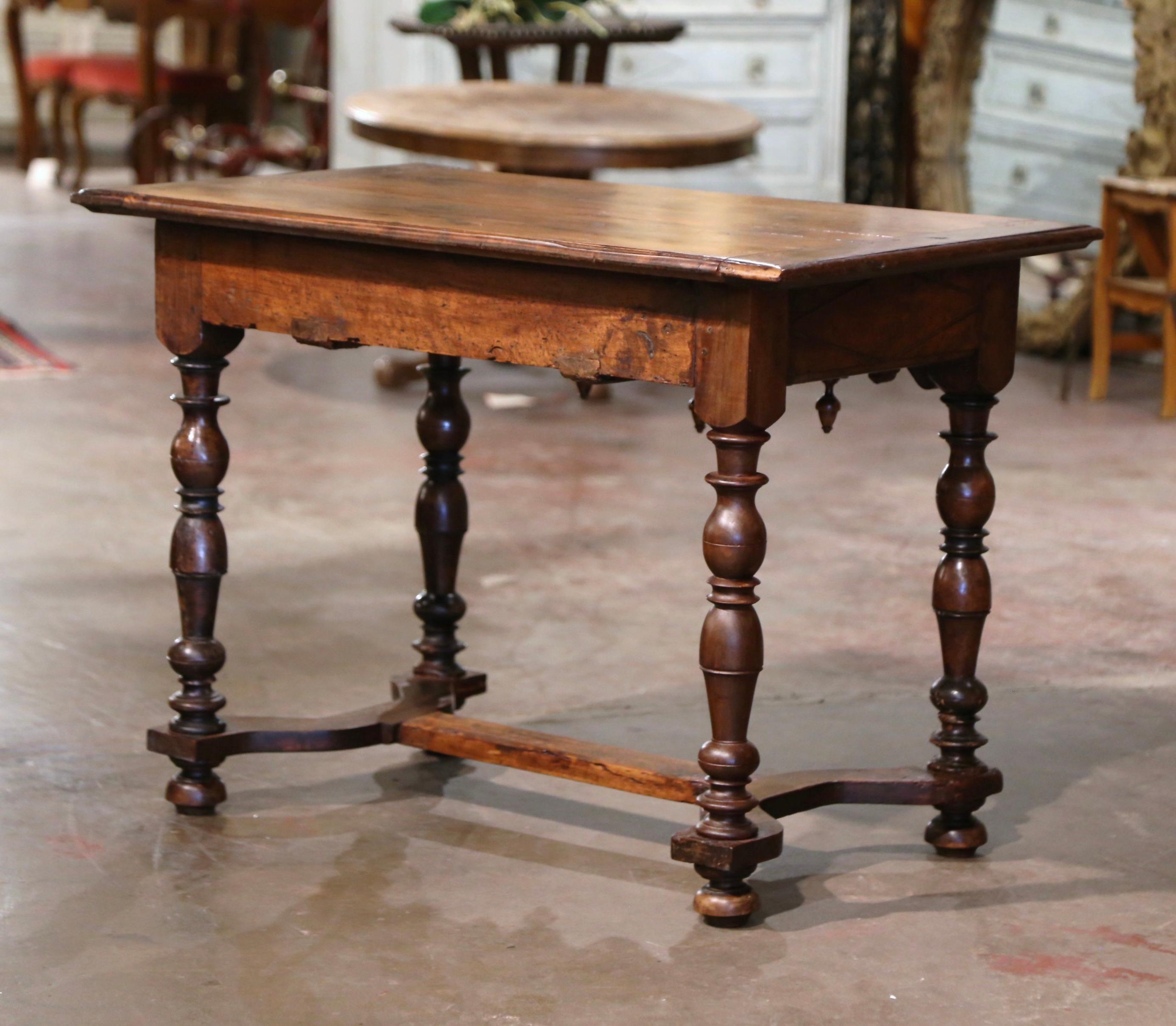17th Century French Louis XIII Carved Walnut Side Table with Drawer 9