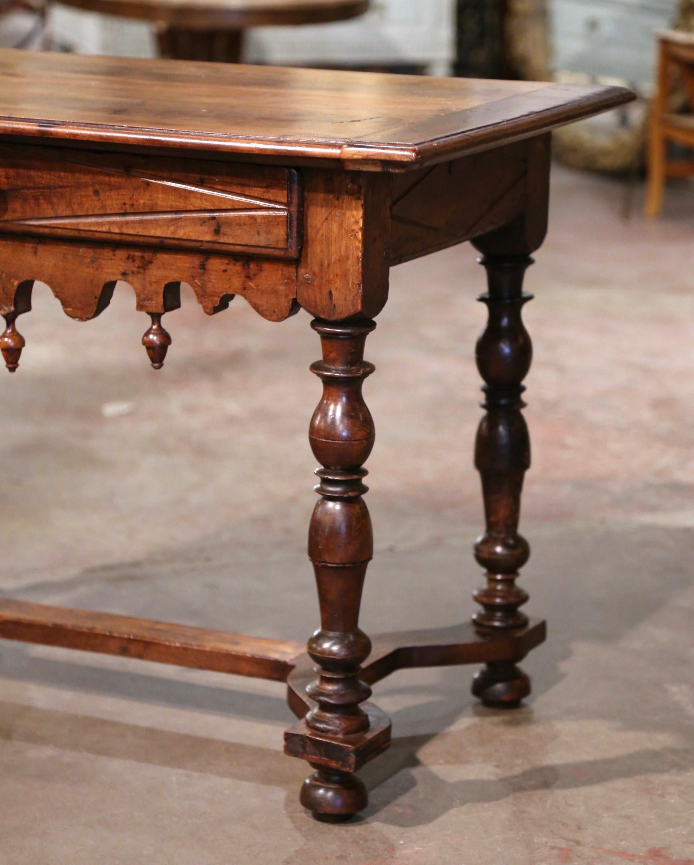 Hand-Carved 17th Century French Louis XIII Carved Walnut Side Table with Drawer