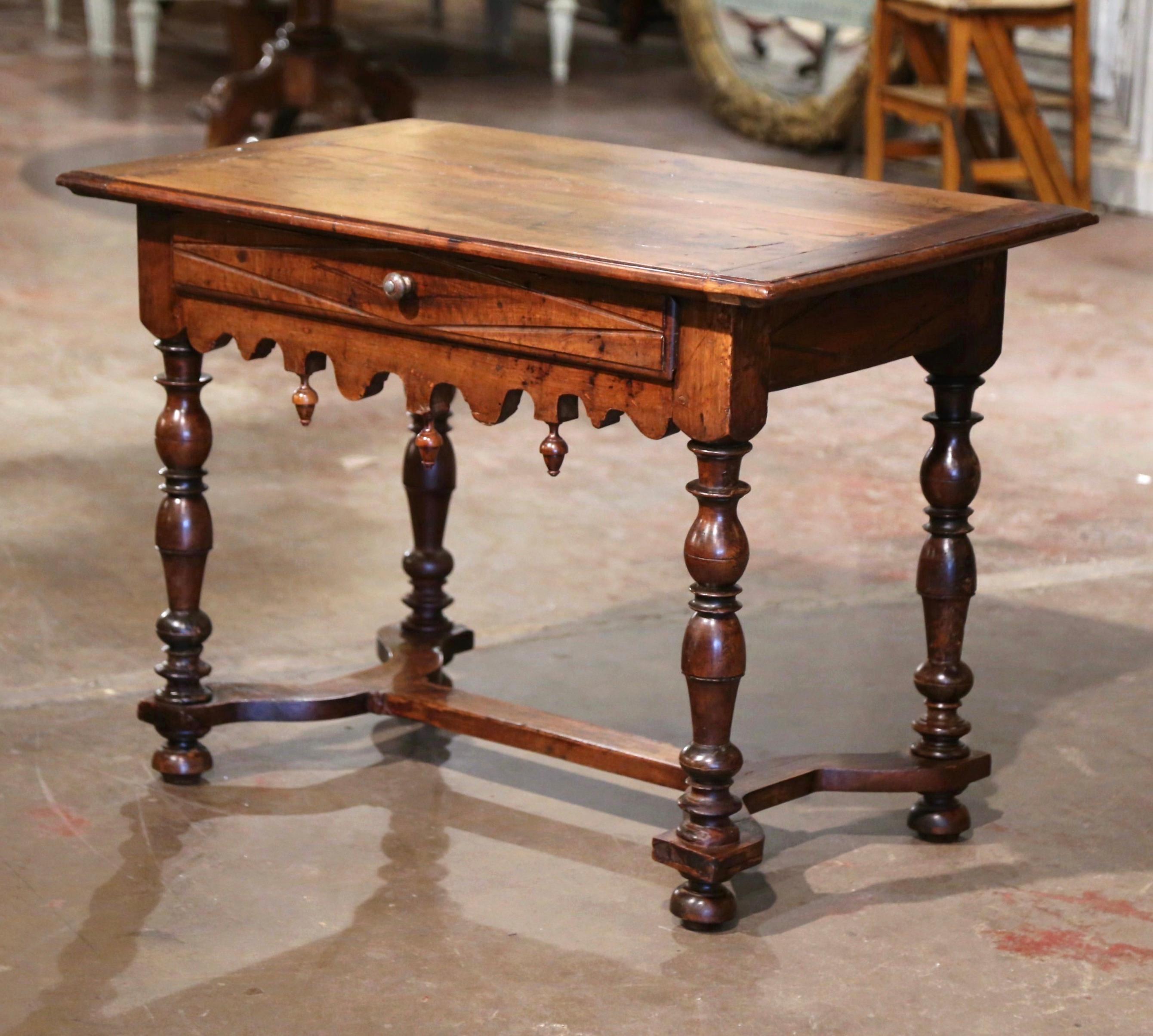 17th Century French Louis XIII Carved Walnut Side Table with Drawer In Good Condition In Dallas, TX