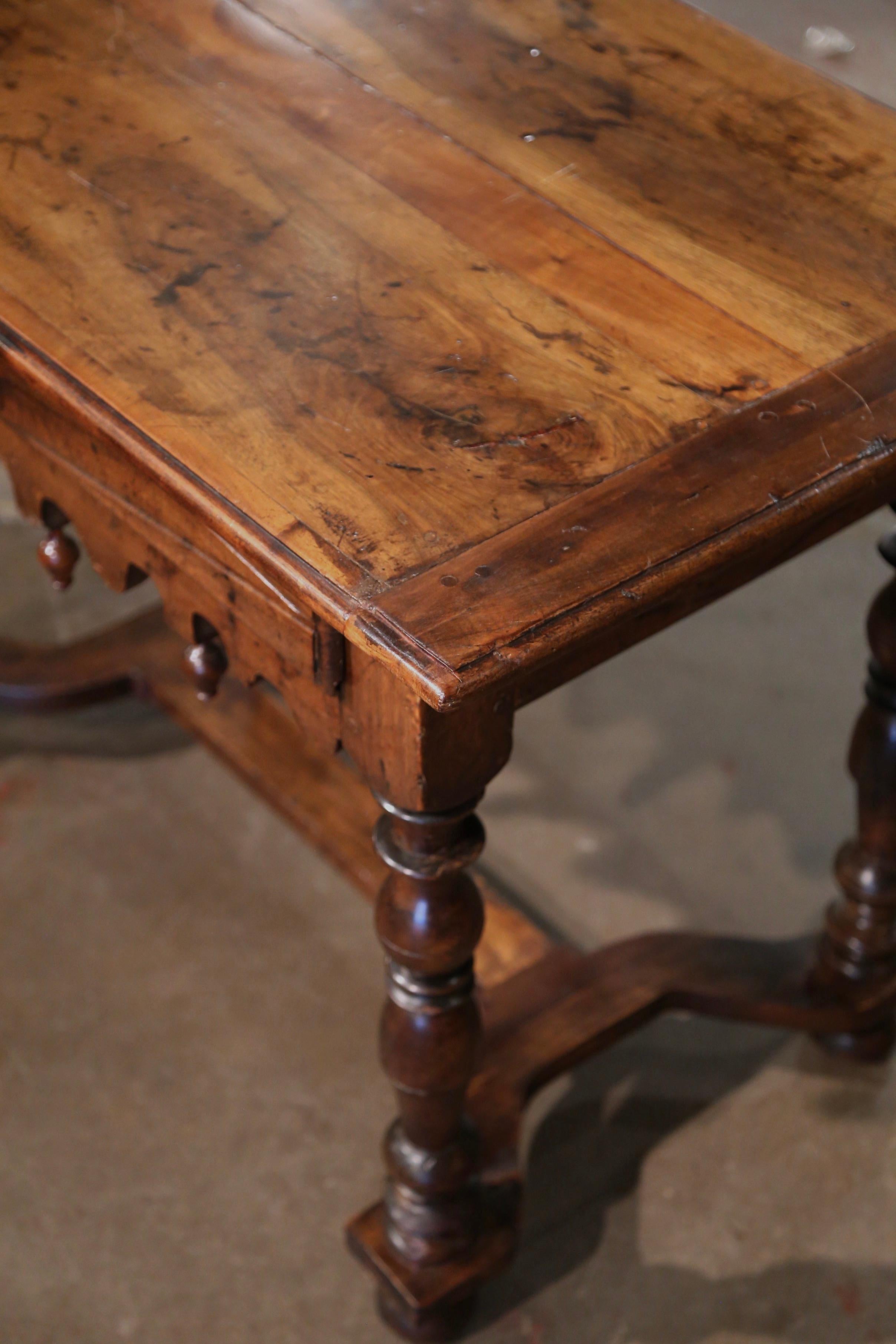 17th Century French Louis XIII Carved Walnut Side Table with Drawer 4
