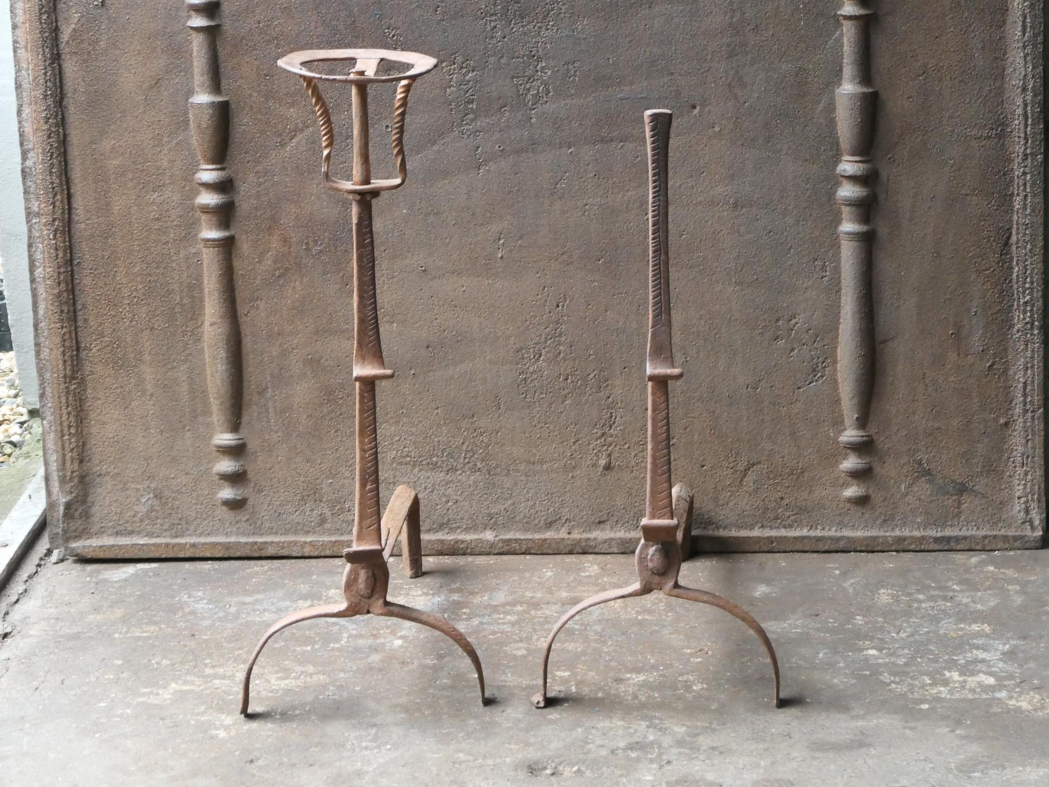 17th Century French Louis XIII Period Andirons, Firedogs, Landiers In Good Condition For Sale In Amerongen, NL
