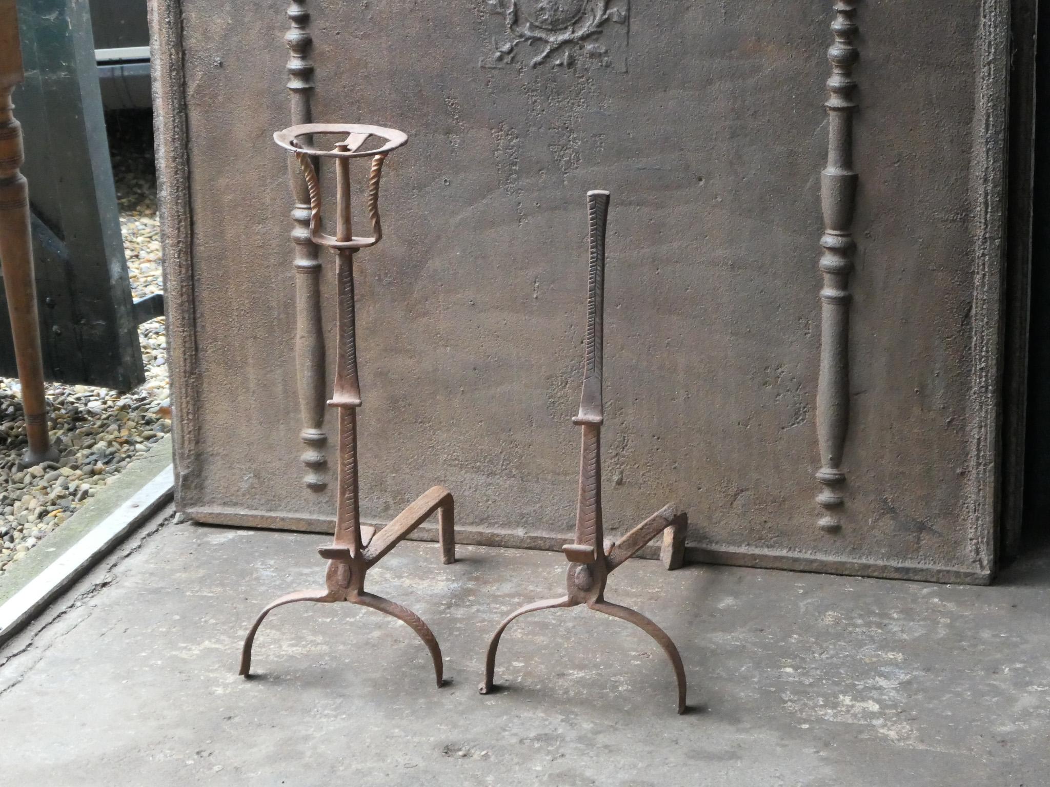 18th Century and Earlier 17th Century French Louis XIII Period Andirons, Firedogs, Landiers For Sale
