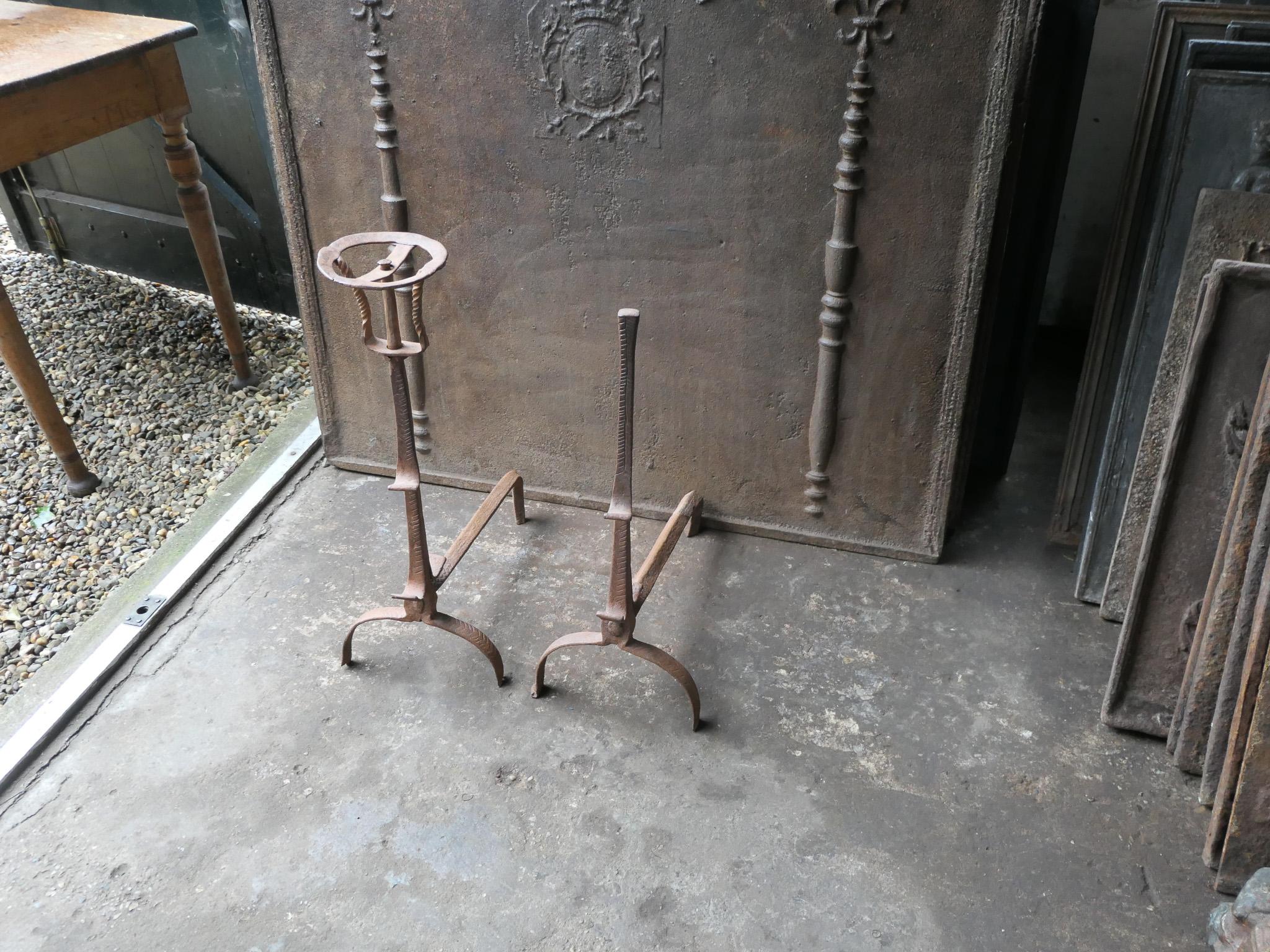 17th Century French Louis XIII Period Andirons, Firedogs, Landiers For Sale 1