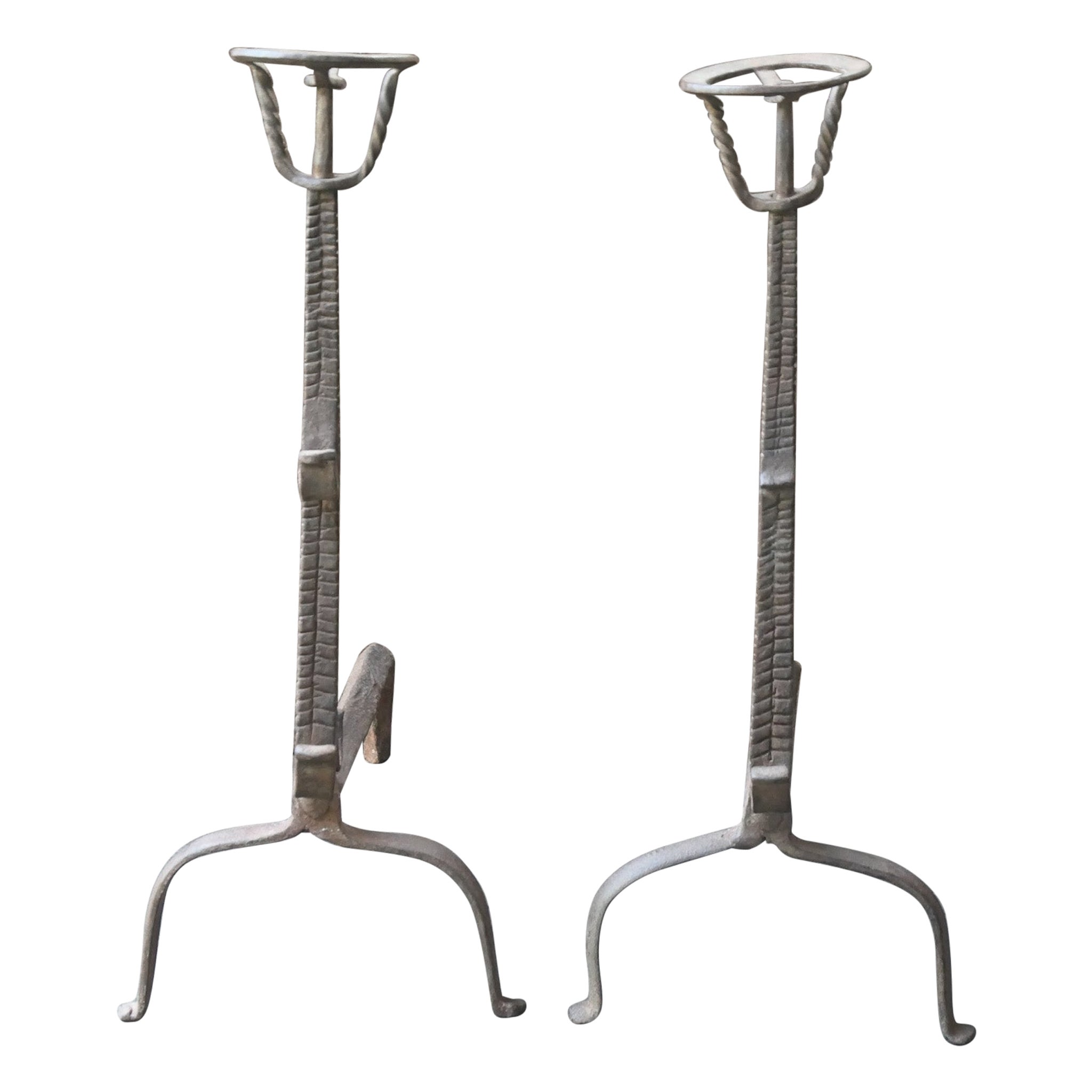 17th Century French Louis XIII Period Andirons, Firedogs, Landiers