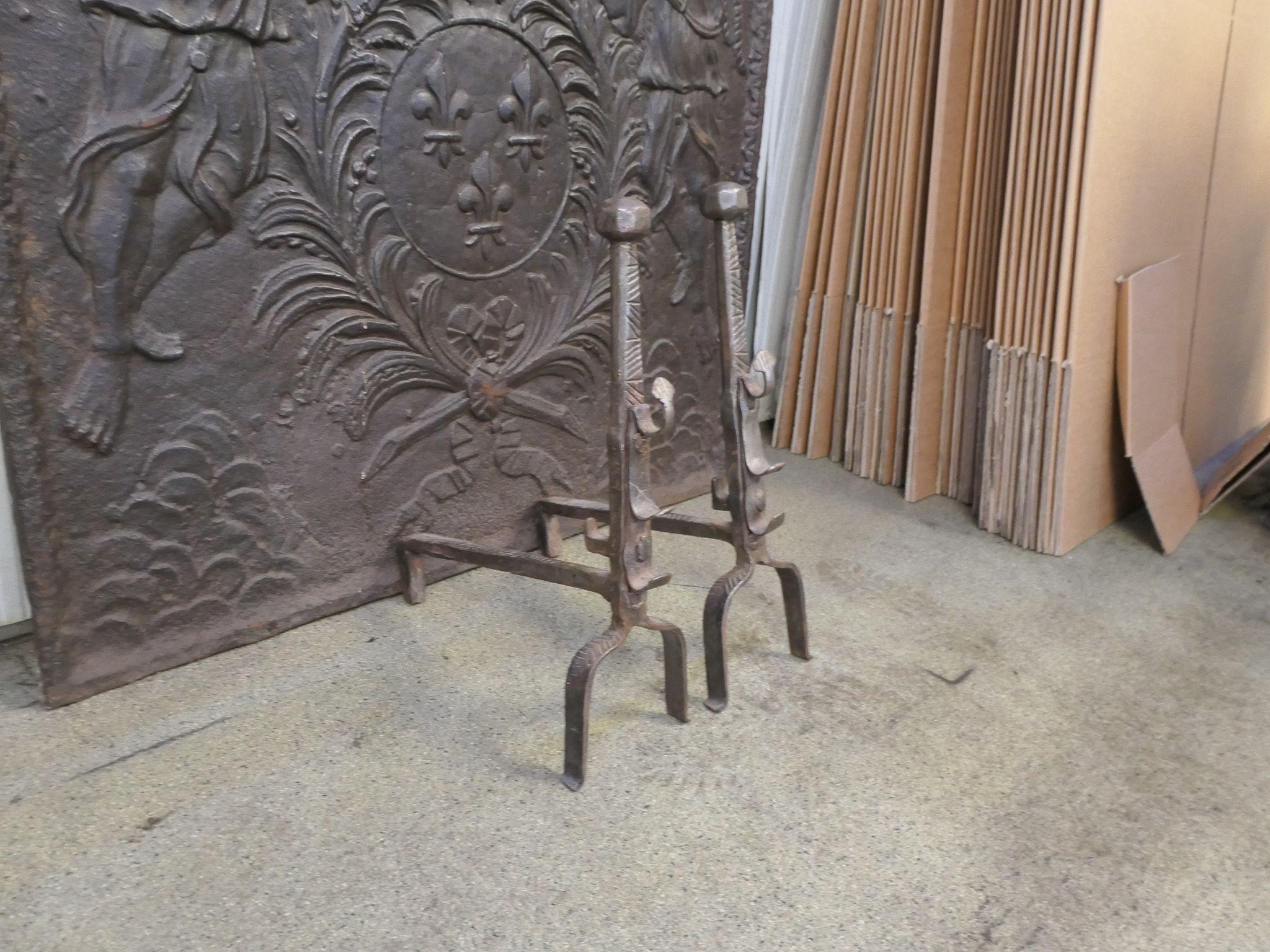 17th Century French Louis XIII Period Andirons or Firedogs For Sale 4