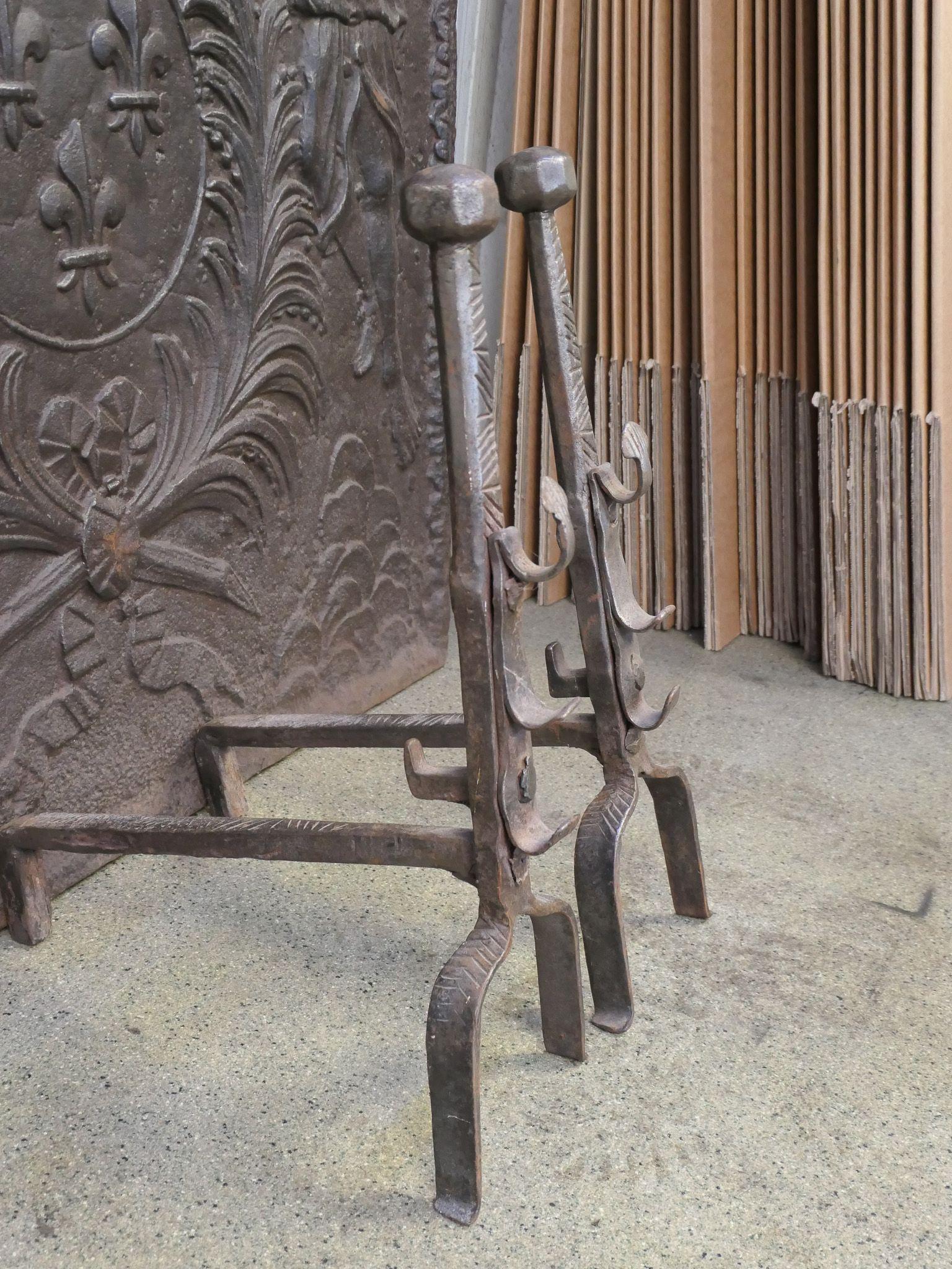 17th Century French Louis XIII Period Andirons or Firedogs For Sale 3