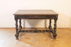 17th Century French Louis XIII Period Walnut Side Table with Barley-Twist Base