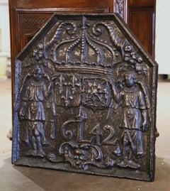 17th Century French Louis XIII Polished Iron Fireback Dated 1642