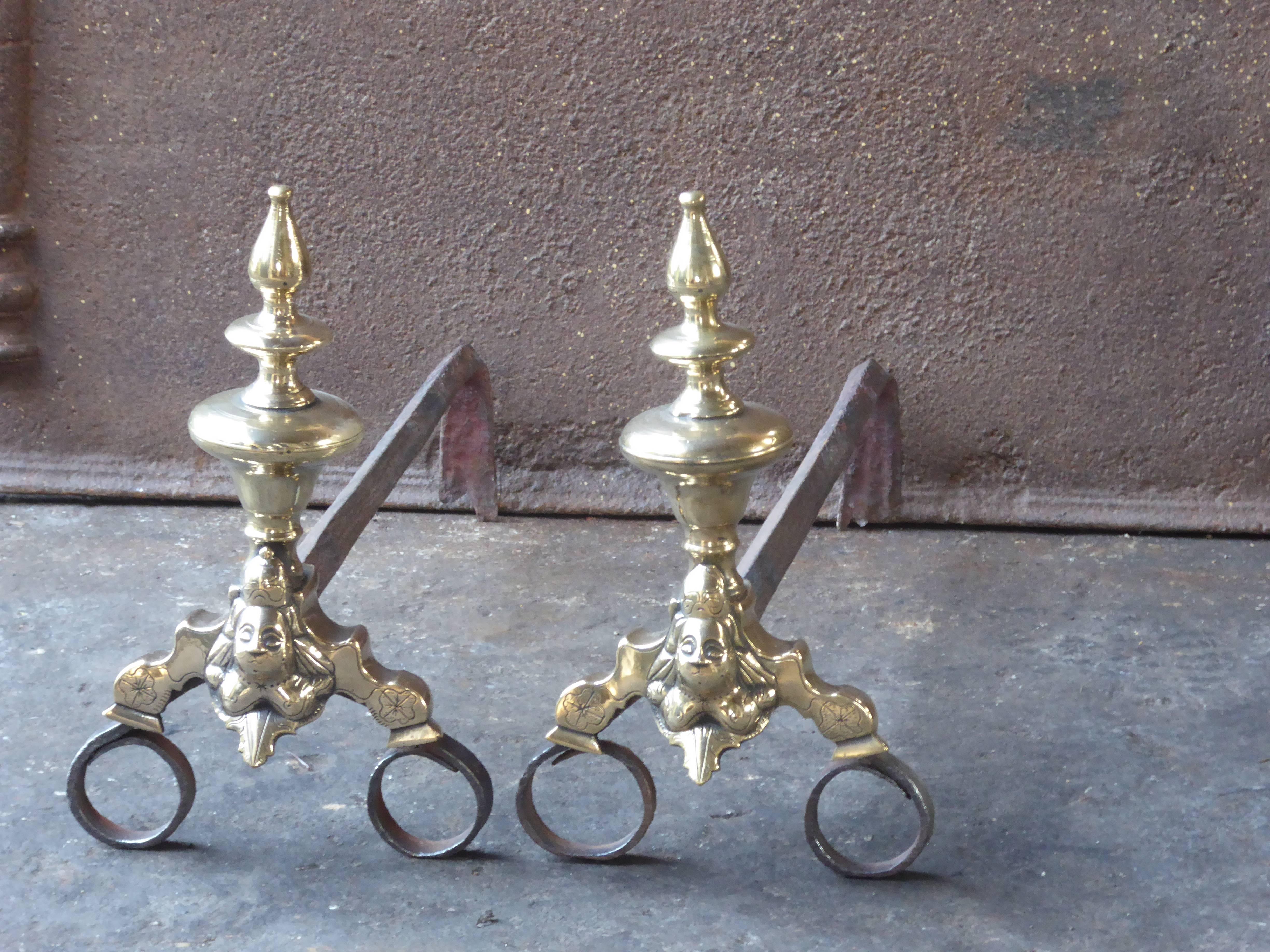 17th Century French Louis XIV Andirons or Firedogs In Good Condition For Sale In Amerongen, NL
