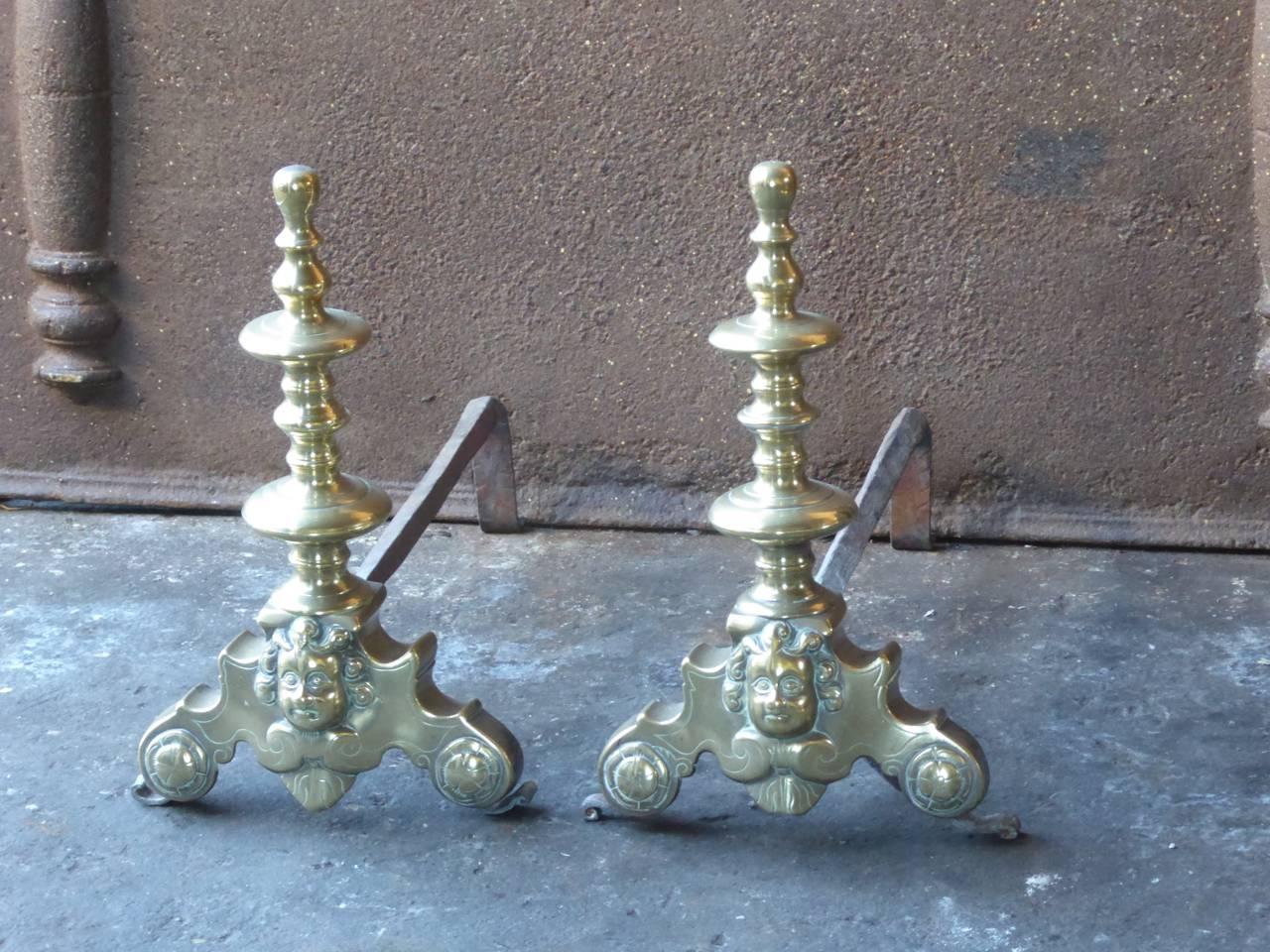 Polished 17th Century French Louis XIV Andirons or Firedogs