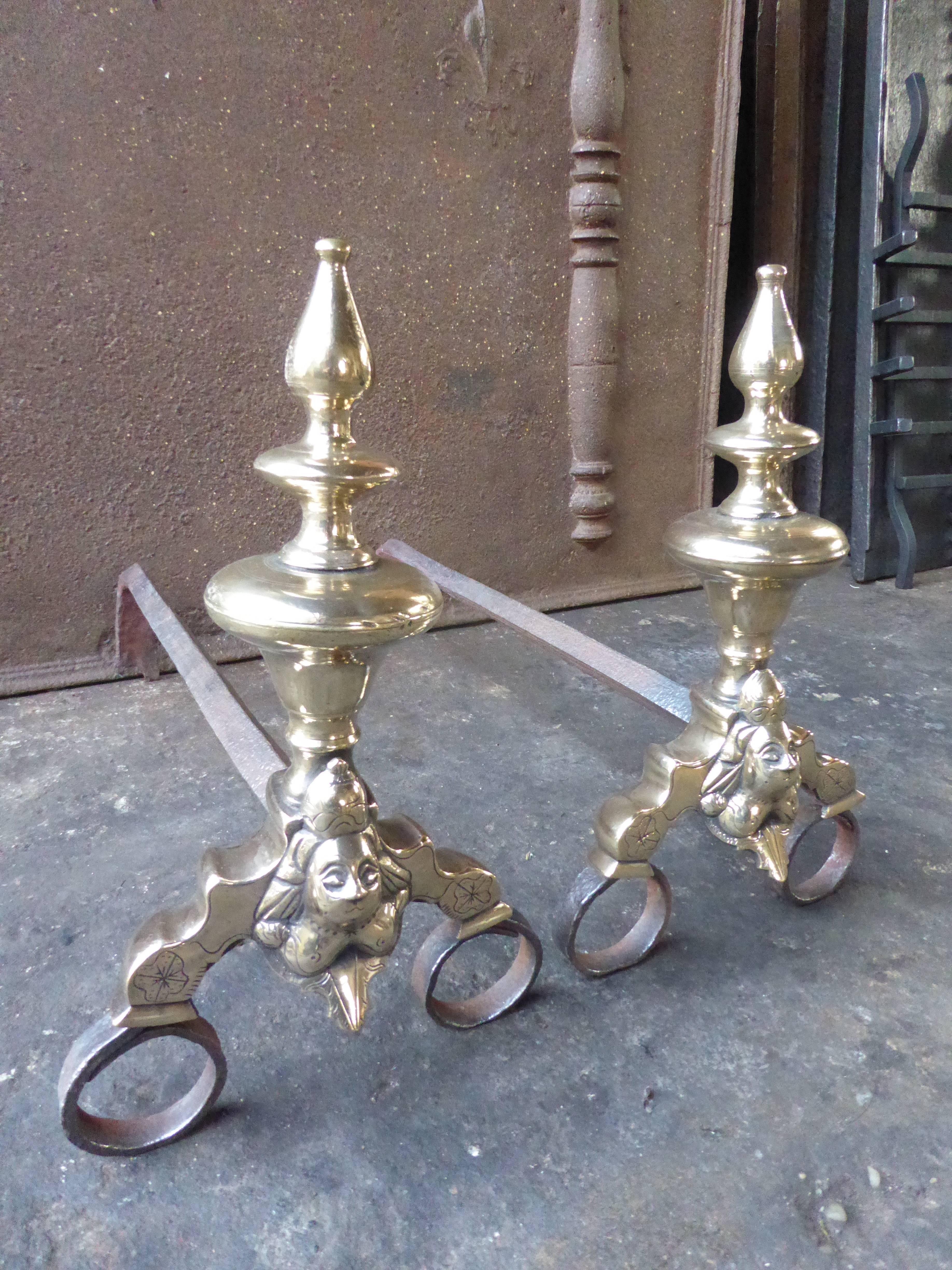 Bronze 17th Century French Louis XIV Andirons or Firedogs For Sale