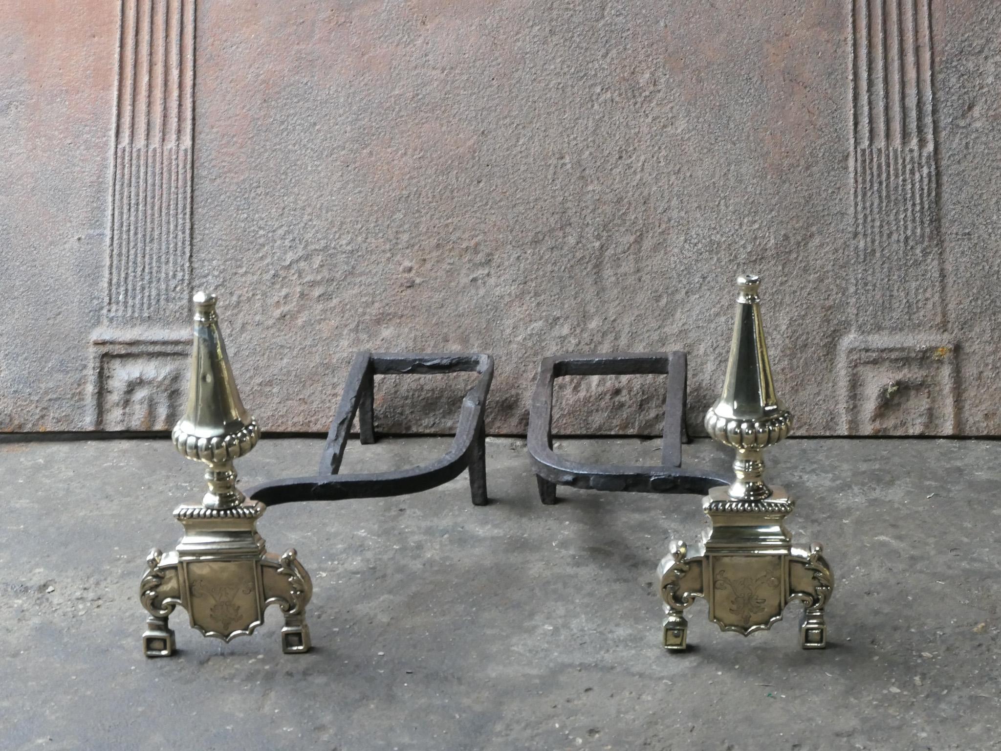 17th Century French Louis XIV Andirons or Firedogs For Sale 1