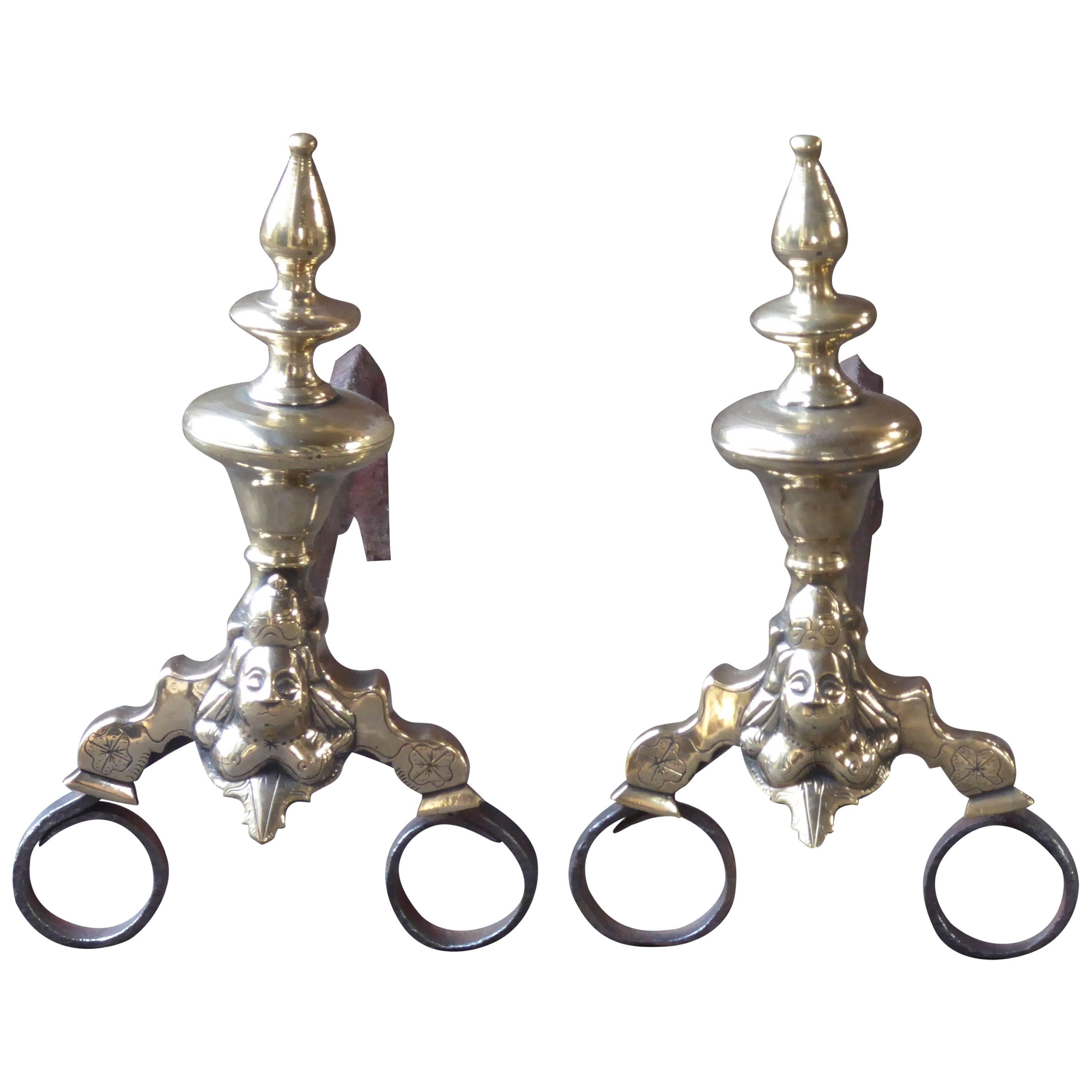 Andirons ou chiens de feu Louis XIV du 17e siècle