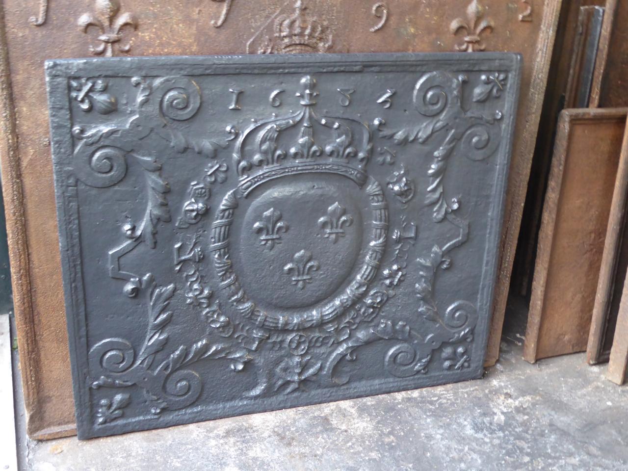 Cast 17th Century French Louis XIV 'Arms of France' Fireback