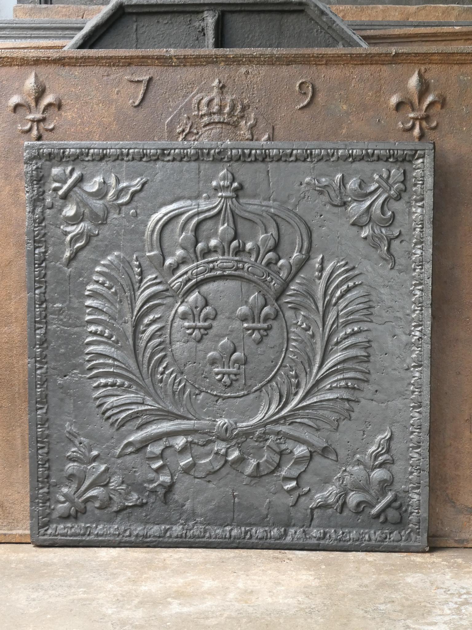 Cast 17th Century French Louis XIV 'Arms of France' Fireback