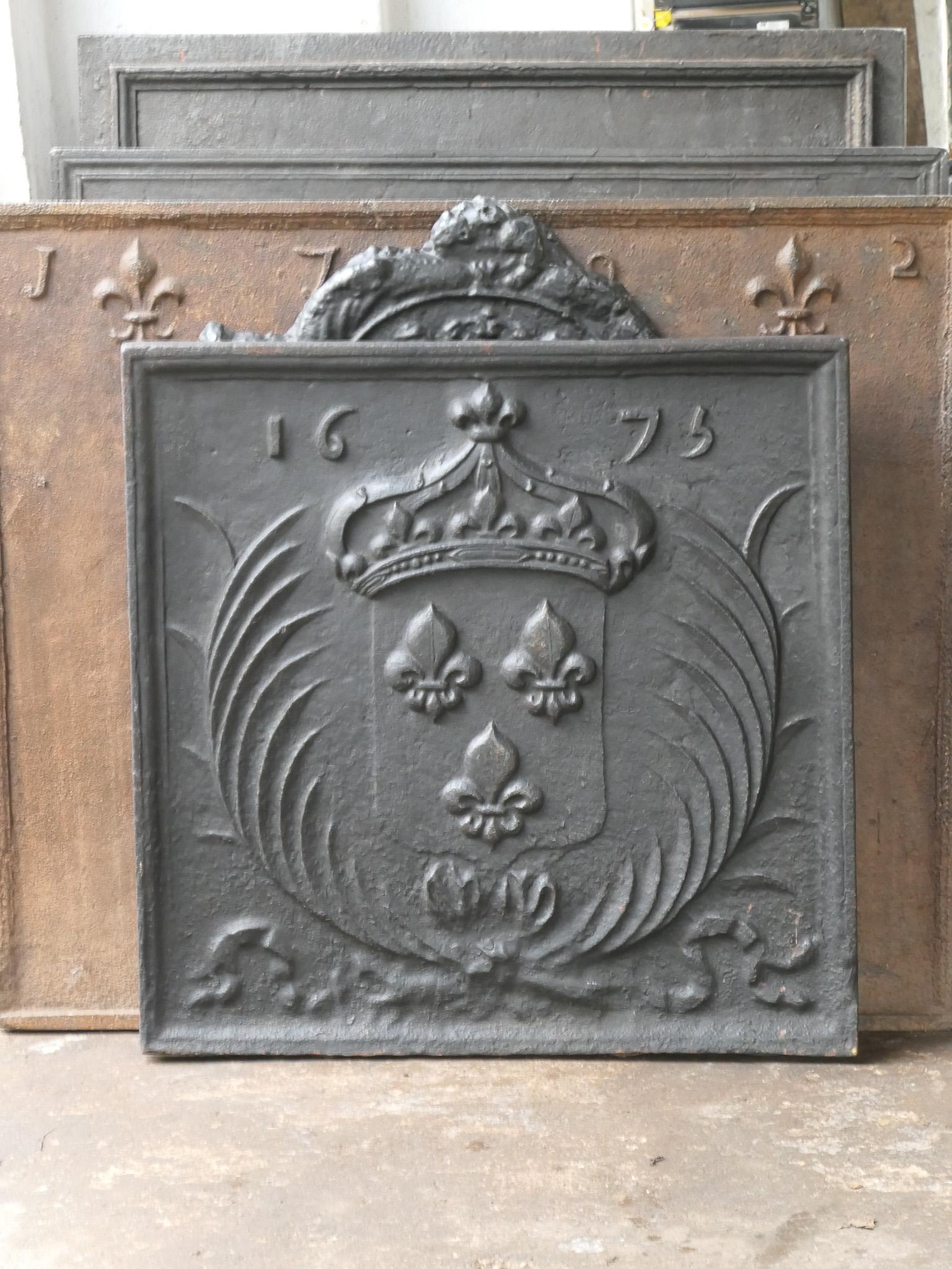 Cast 17th Century French Louis XIV 'Arms of France' Fireback / Backsplash For Sale