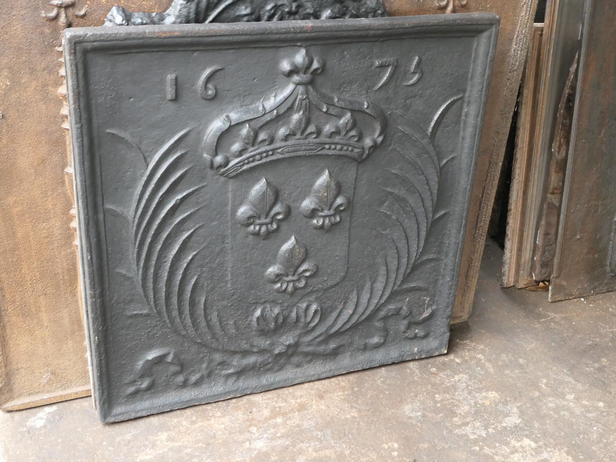 Iron 17th Century French Louis XIV 'Arms of France' Fireback / Backsplash For Sale