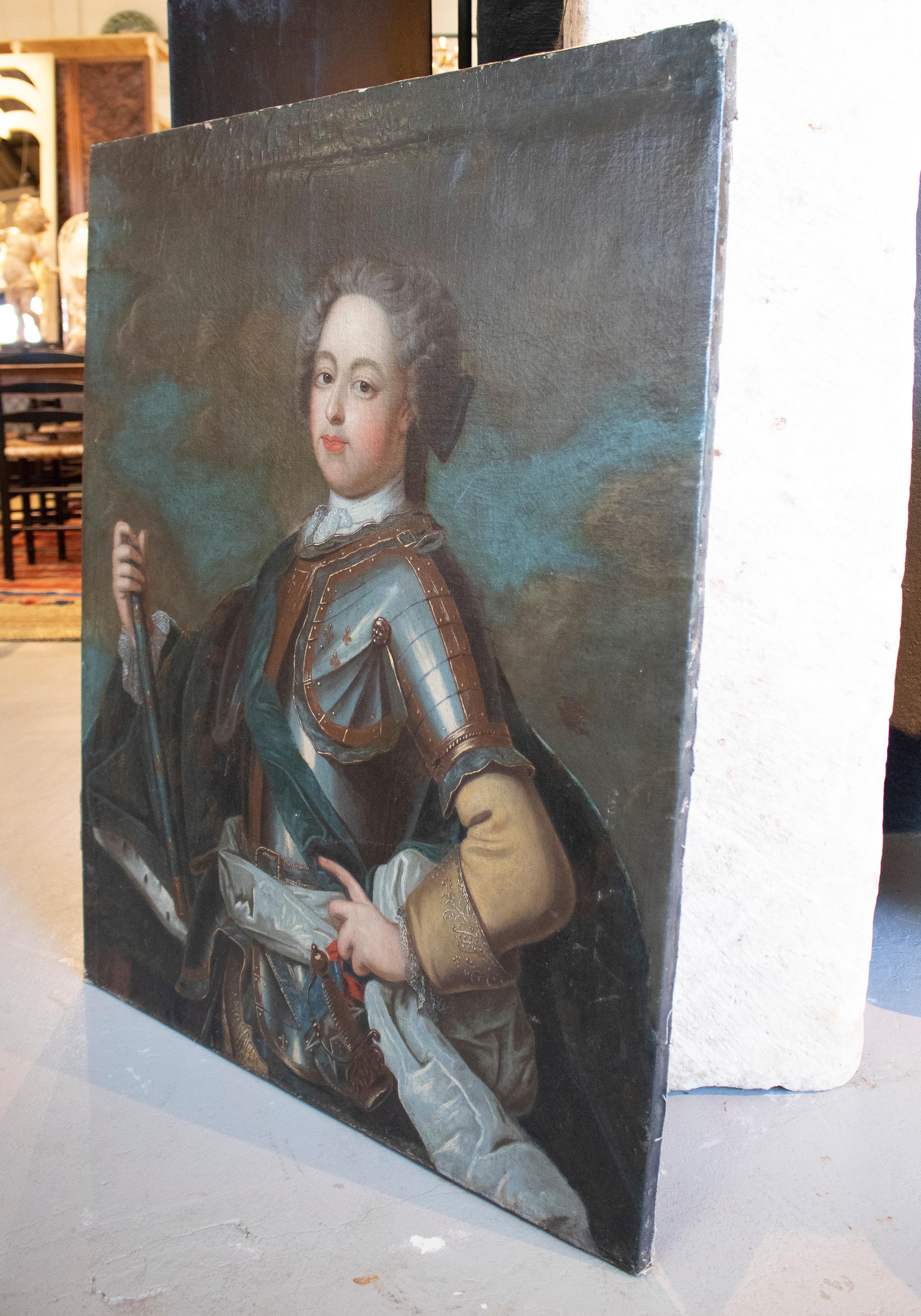 Antique 17th century French Louis XV oil on canvas portrait. 

 