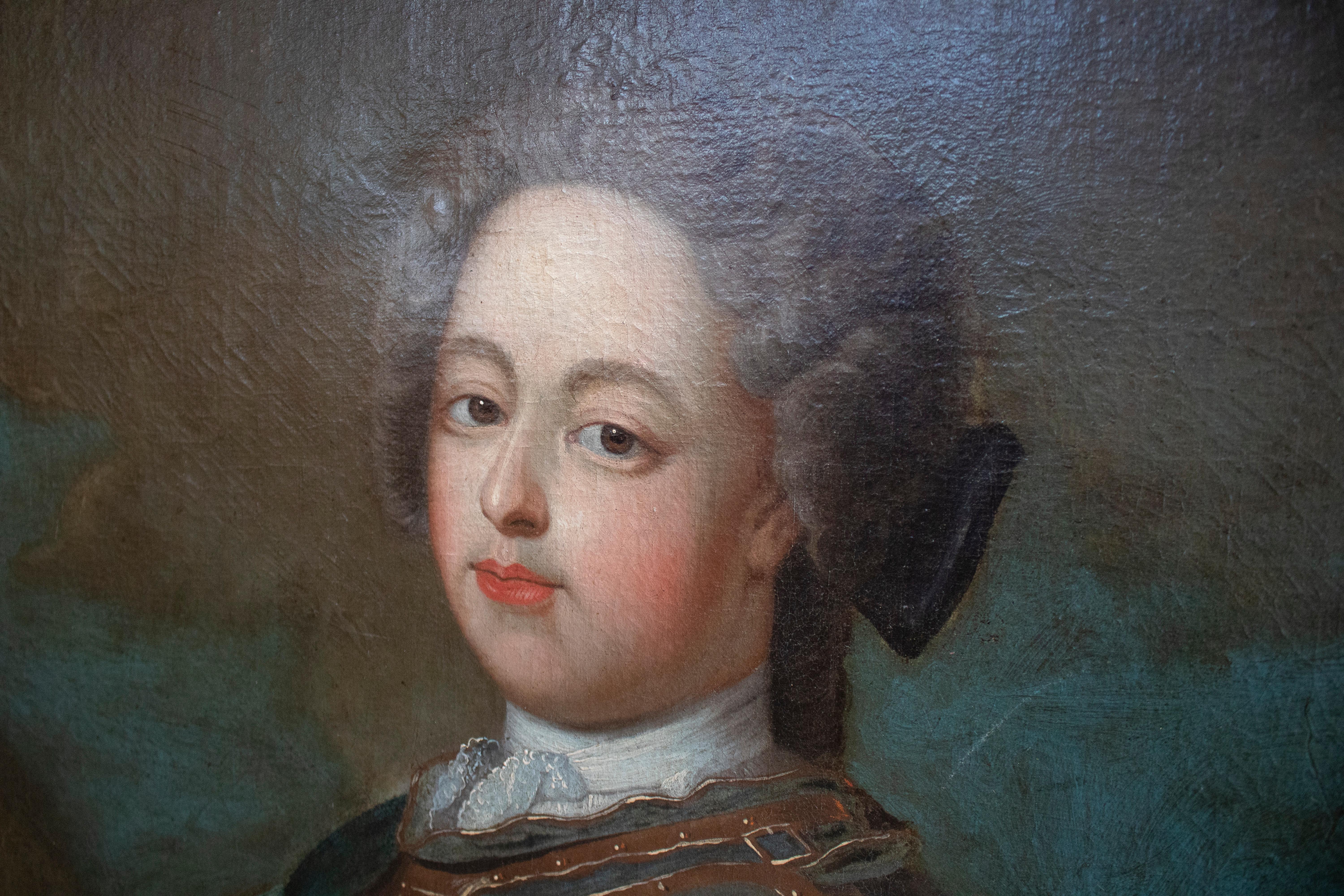 Hand-Painted 17th Century French Louis XV Oil on Canvas Portrait