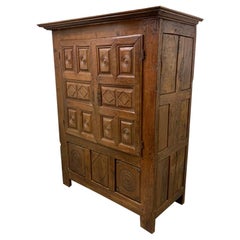 Antique 17th Century French Oak and Chestnut Livery Cupboard with Carved Door Panels