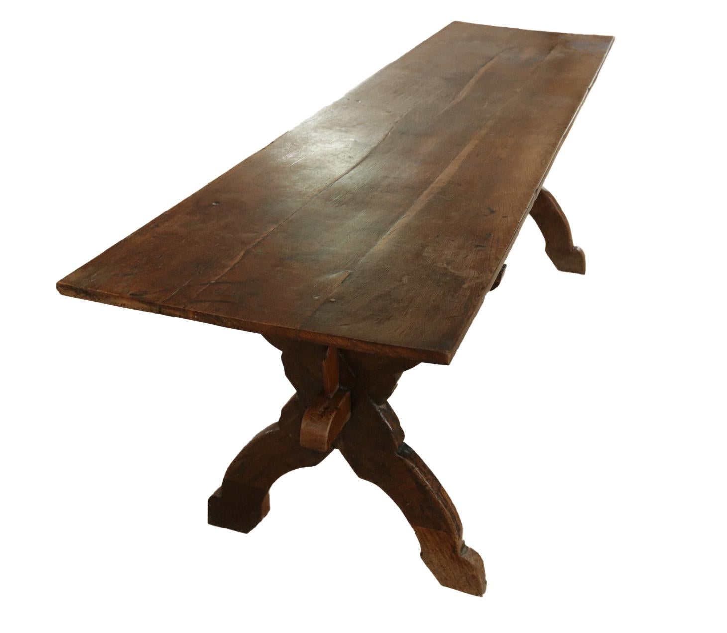 Baroque 17th Century French Oak Long Trestle / Refectory Dining Table For Sale