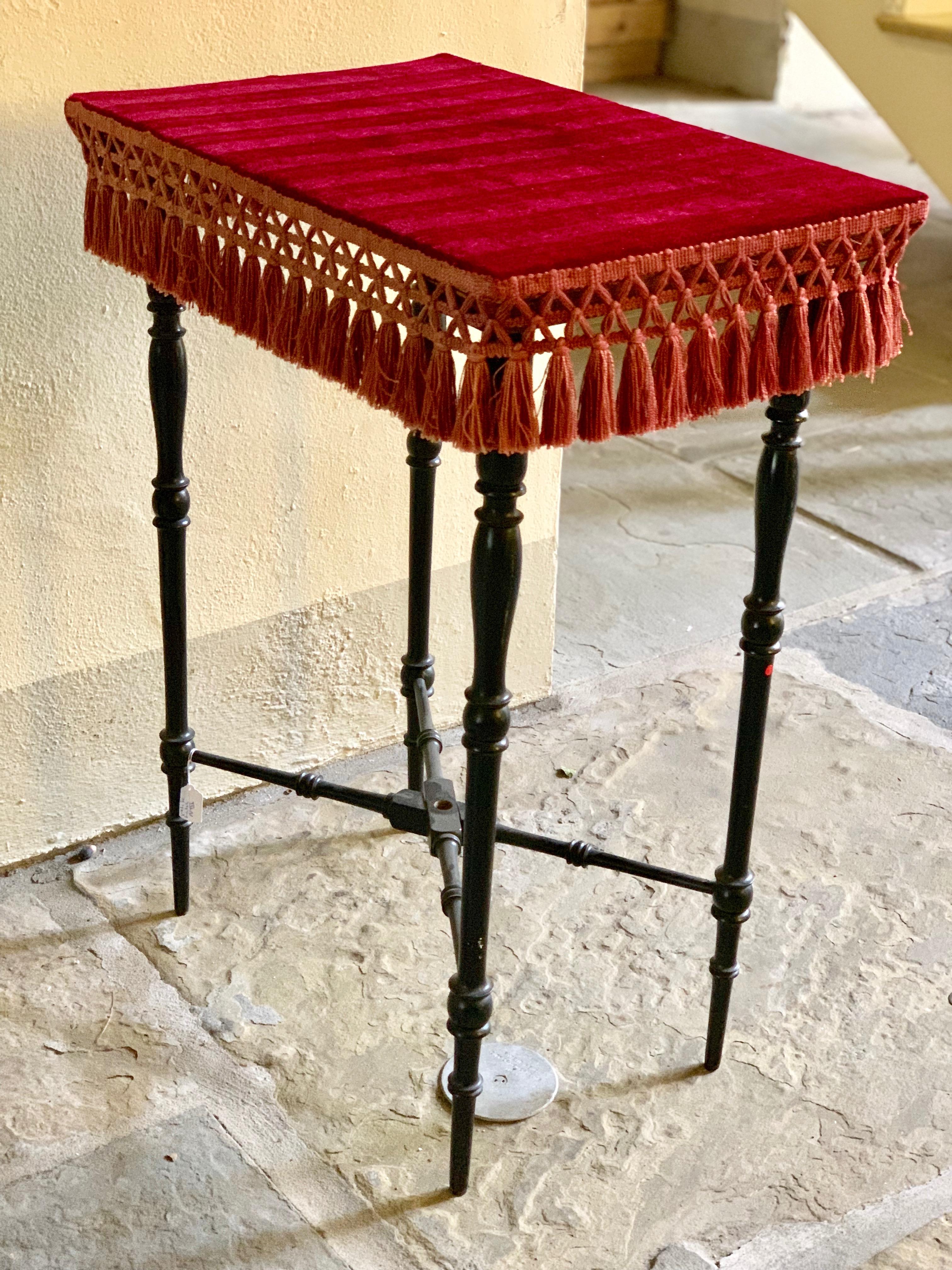 Ebonized Early 20th Century French Occasional Table with Velvet Top