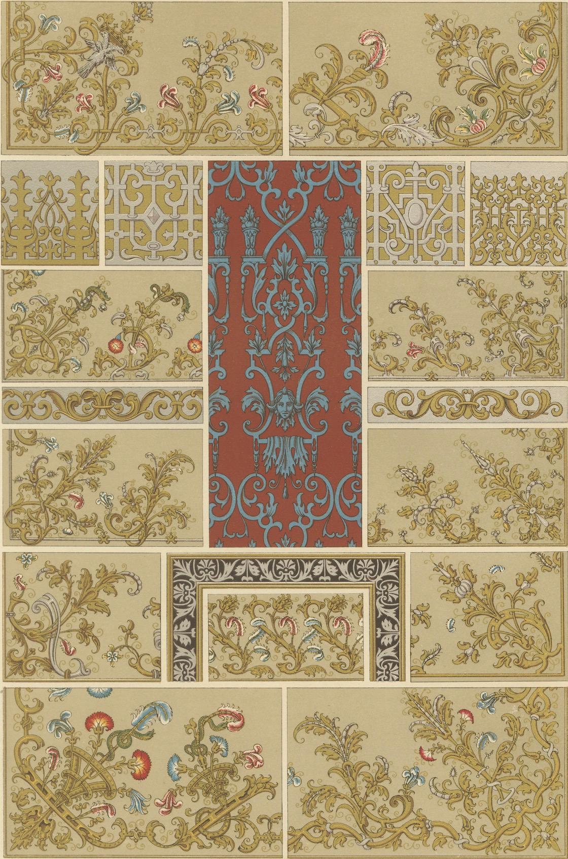 Papier Ornement français du 17e siècle - Rinceaux et arabesques baroques, vers 1869 en vente