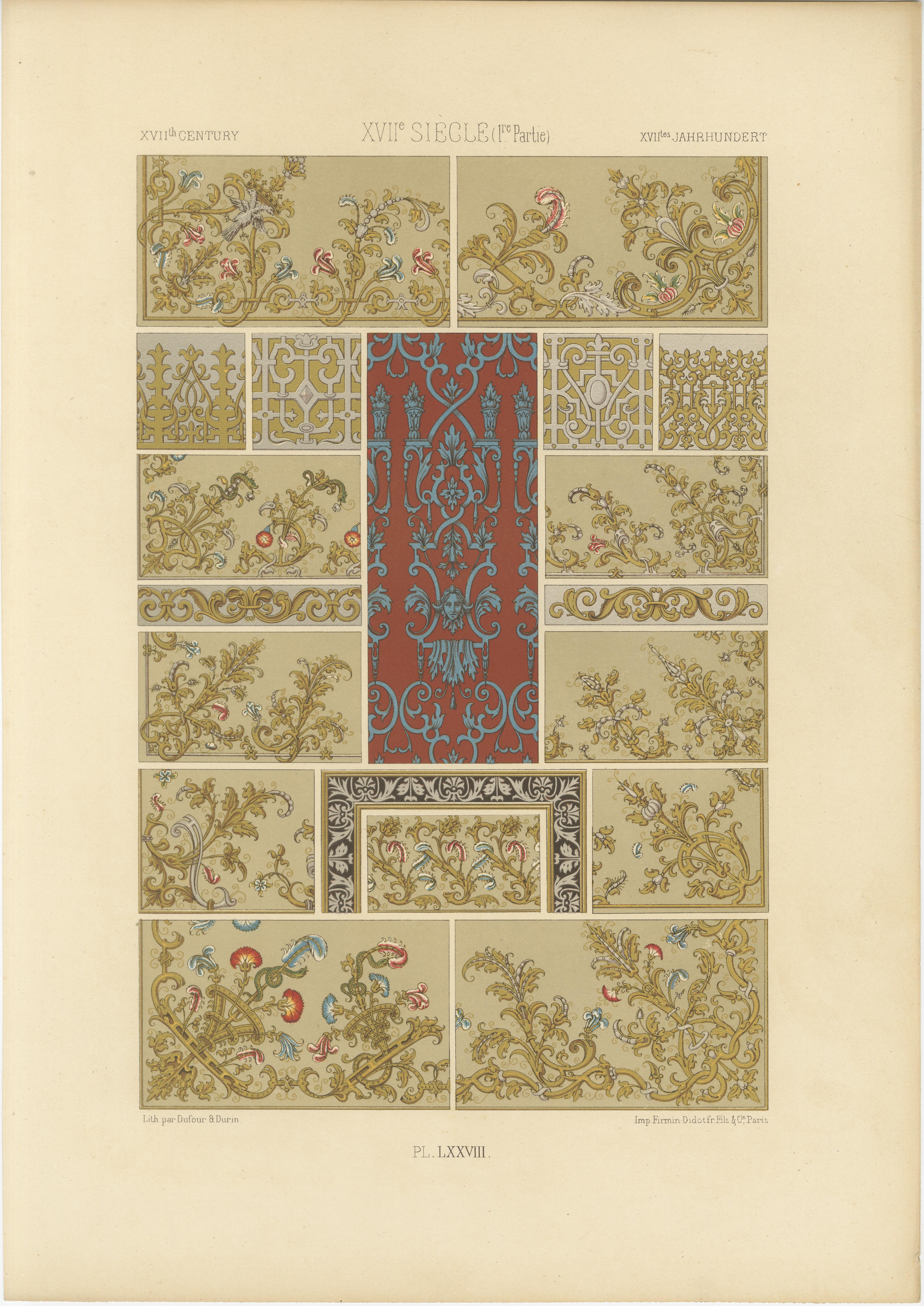 Ornement français du 17e siècle - Rinceaux et arabesques baroques, vers 1869 en vente
