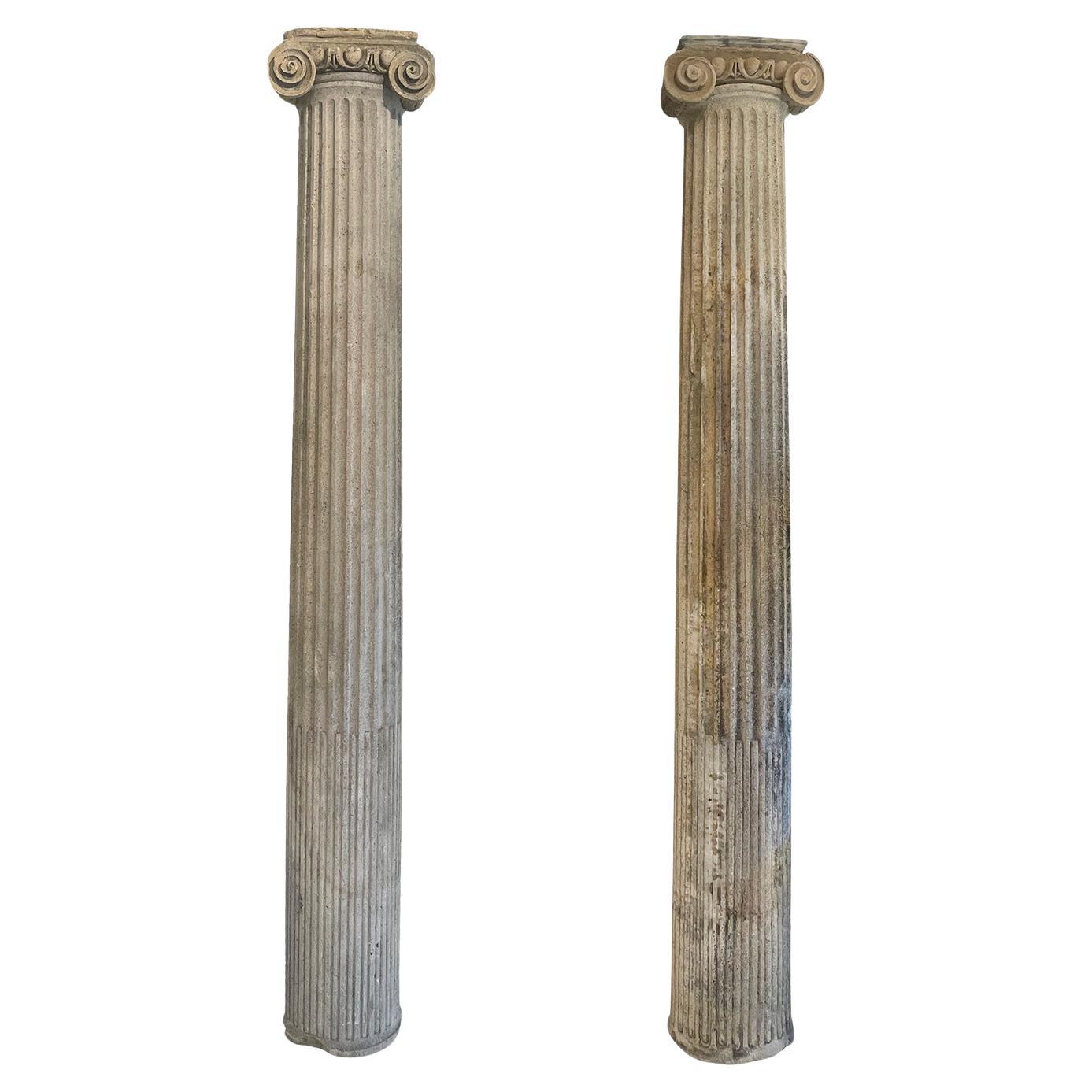 17th Century French Pair of Ionic Limestone Columns - Antique Pillars