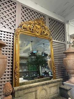 17th Century French Pair of Large Antique Gilded Wood Rococo Wall Mirrors