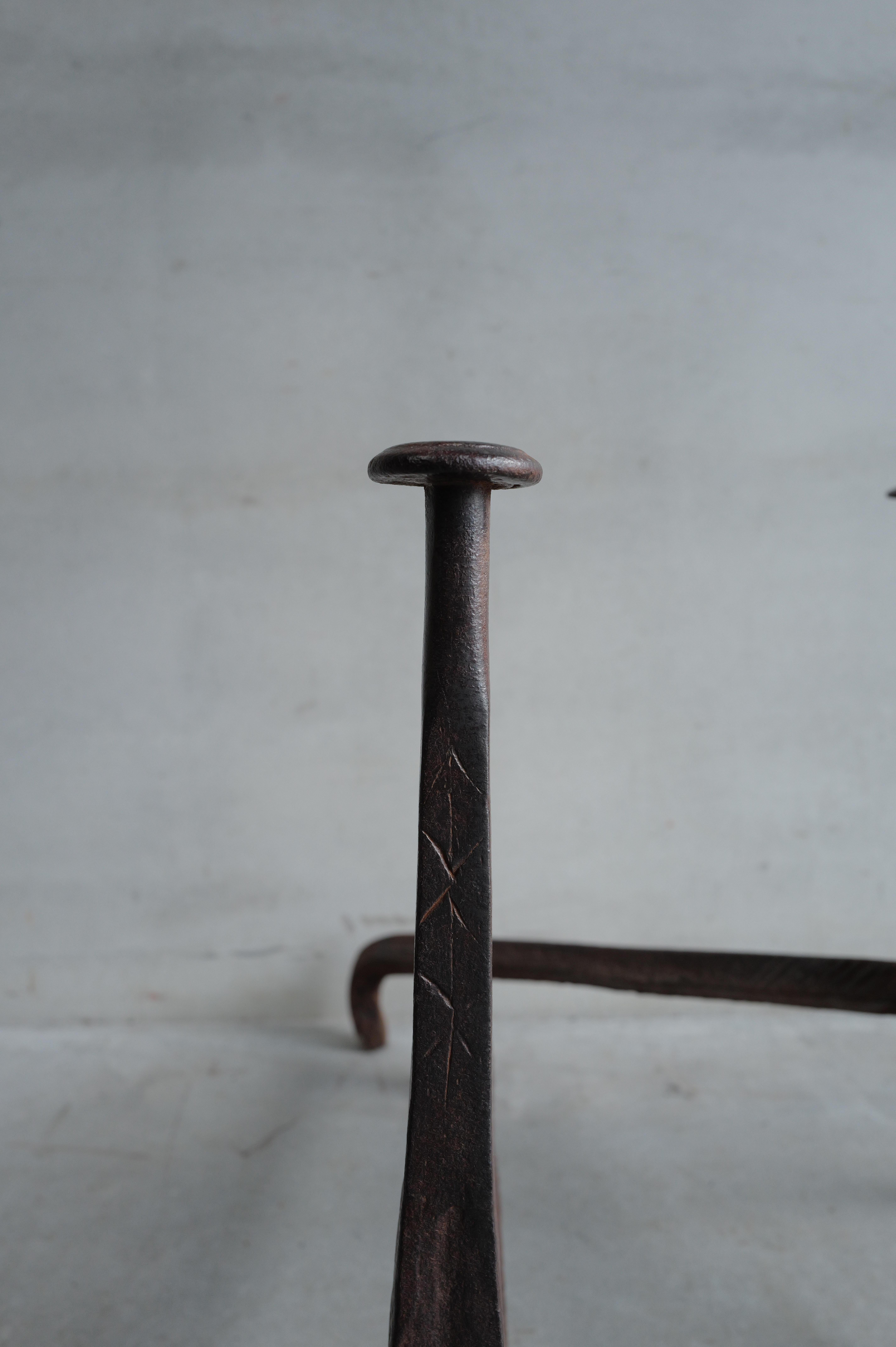 18th Century and Earlier 17th Century French Pinhead Fireplace Andirons in cast iron For Sale