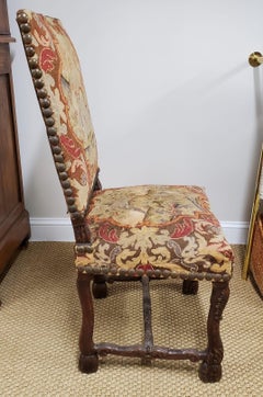 17th Century French Provincial Louis XIII Period Needlepoint & Walnut Side Chair