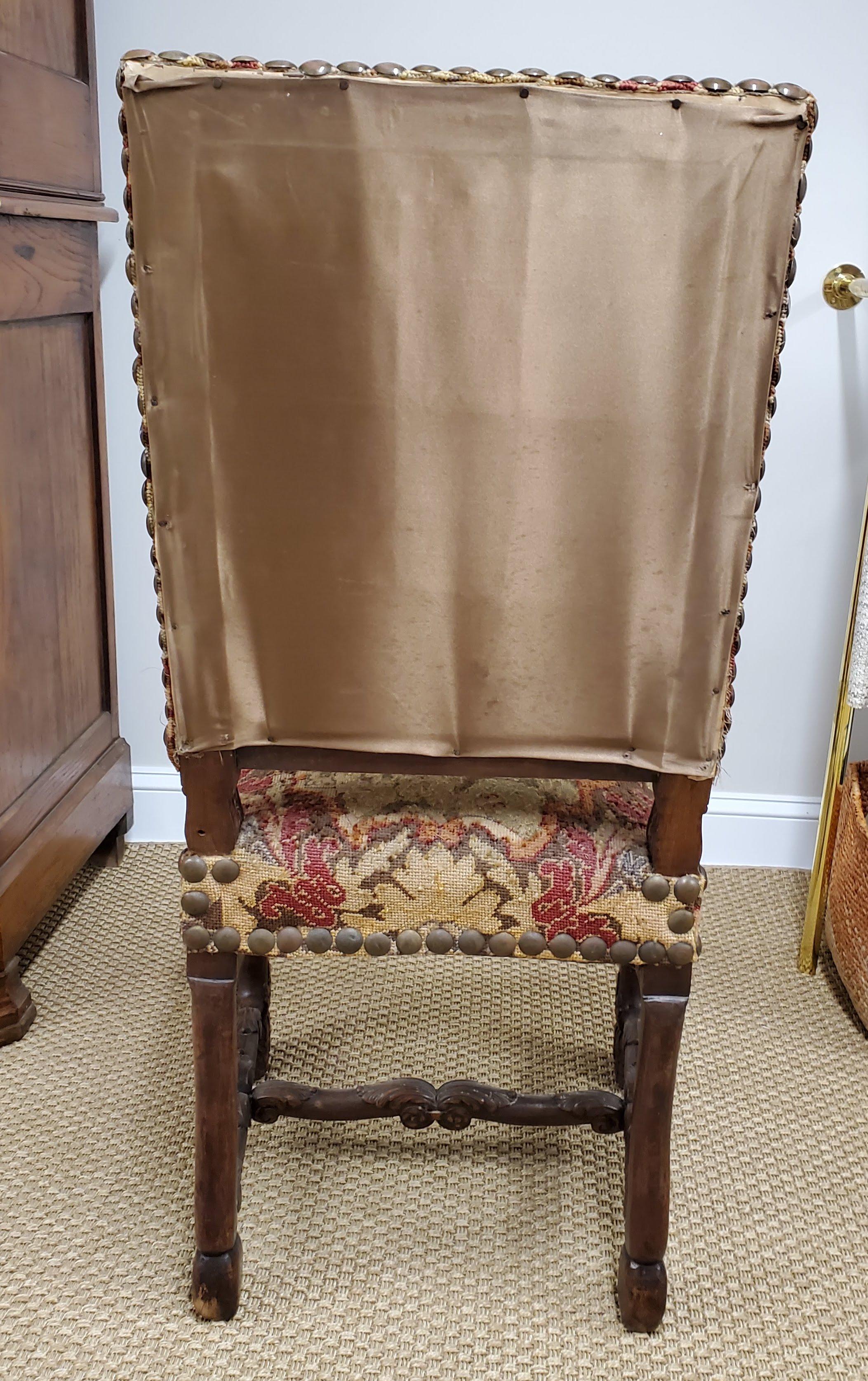 17th Century French Provincial Louis XIII Period Needlepoint & Walnut Side Chair In Good Condition For Sale In Middleburg, VA